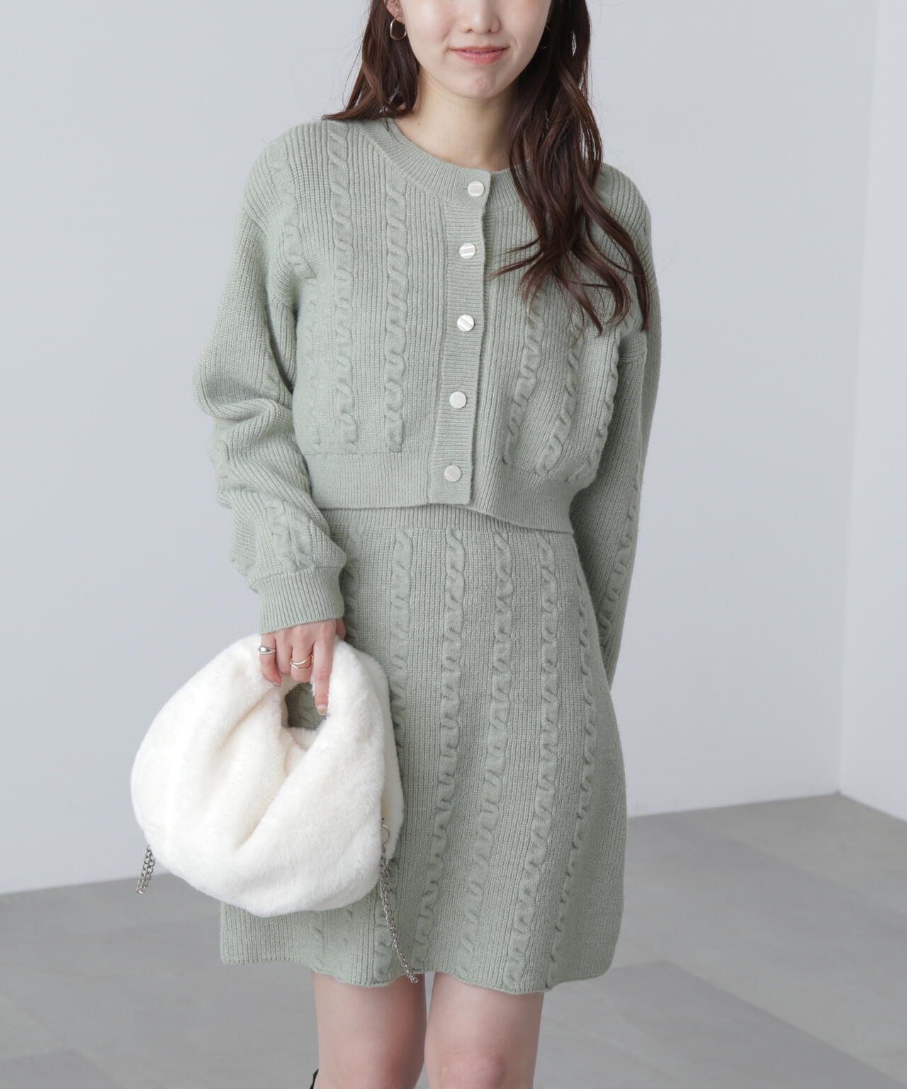 ケーブルニットカーデ×ワンピースセット