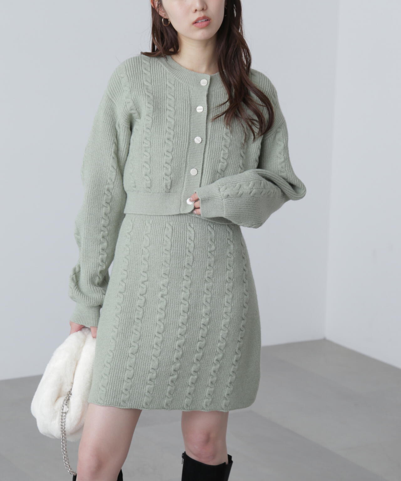 ケーブルニットカーデ×ワンピースセット