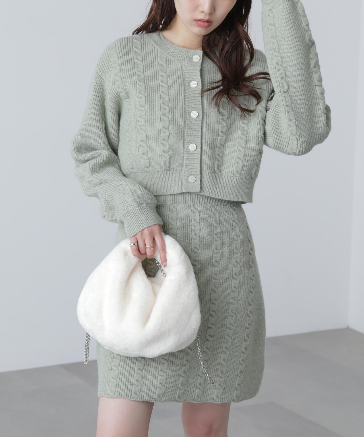 ケーブルニットカーデ×ワンピースセット