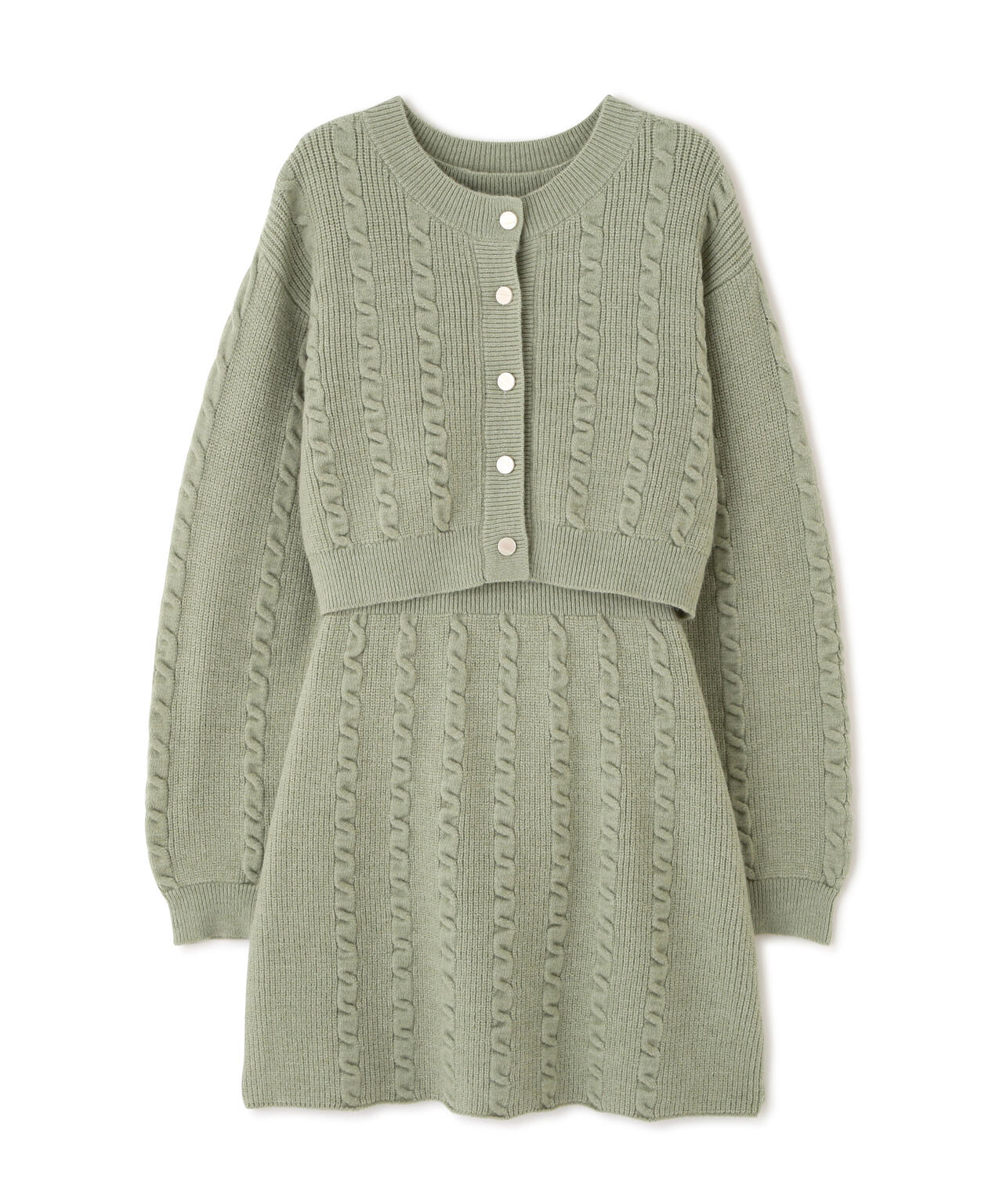 ケーブルニットカーデ×ワンピースセット