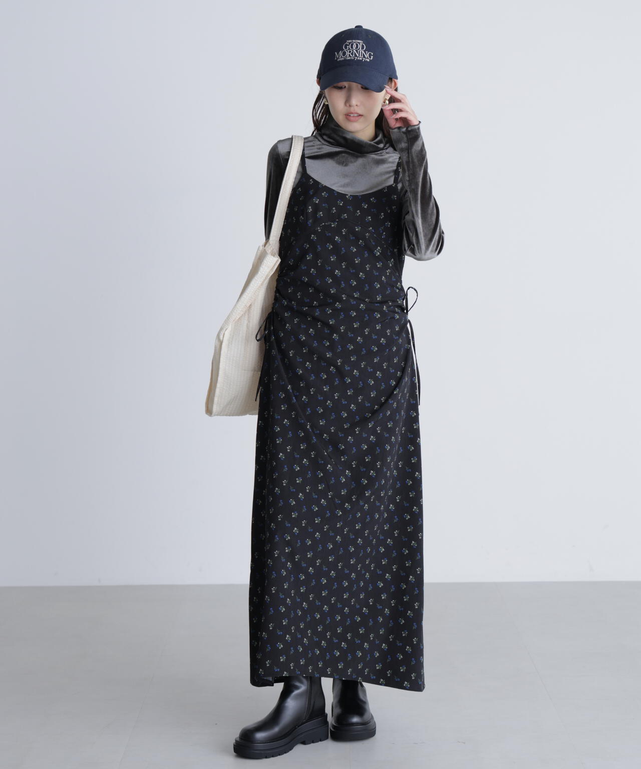 小花柄ドロストキャミワンピース