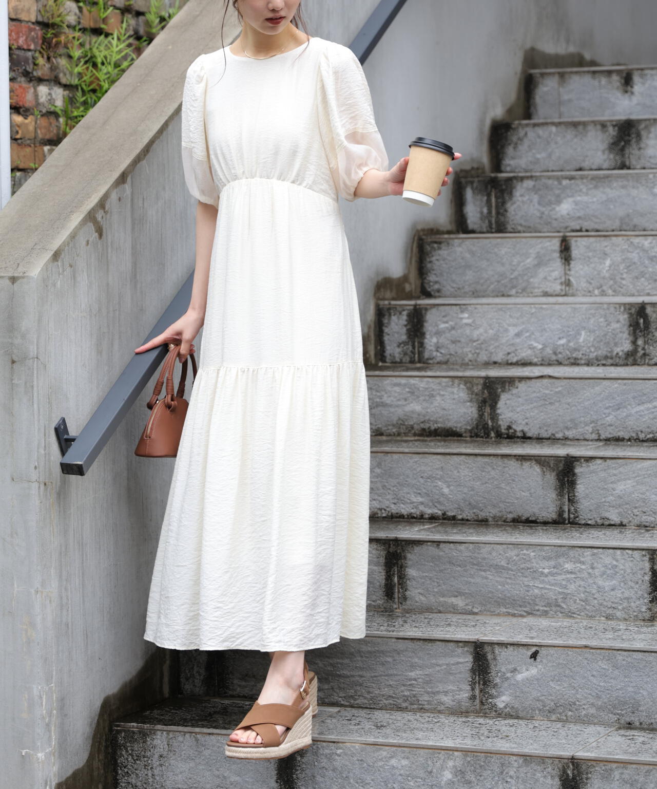 ランタンスリーブバックリボンワンピース