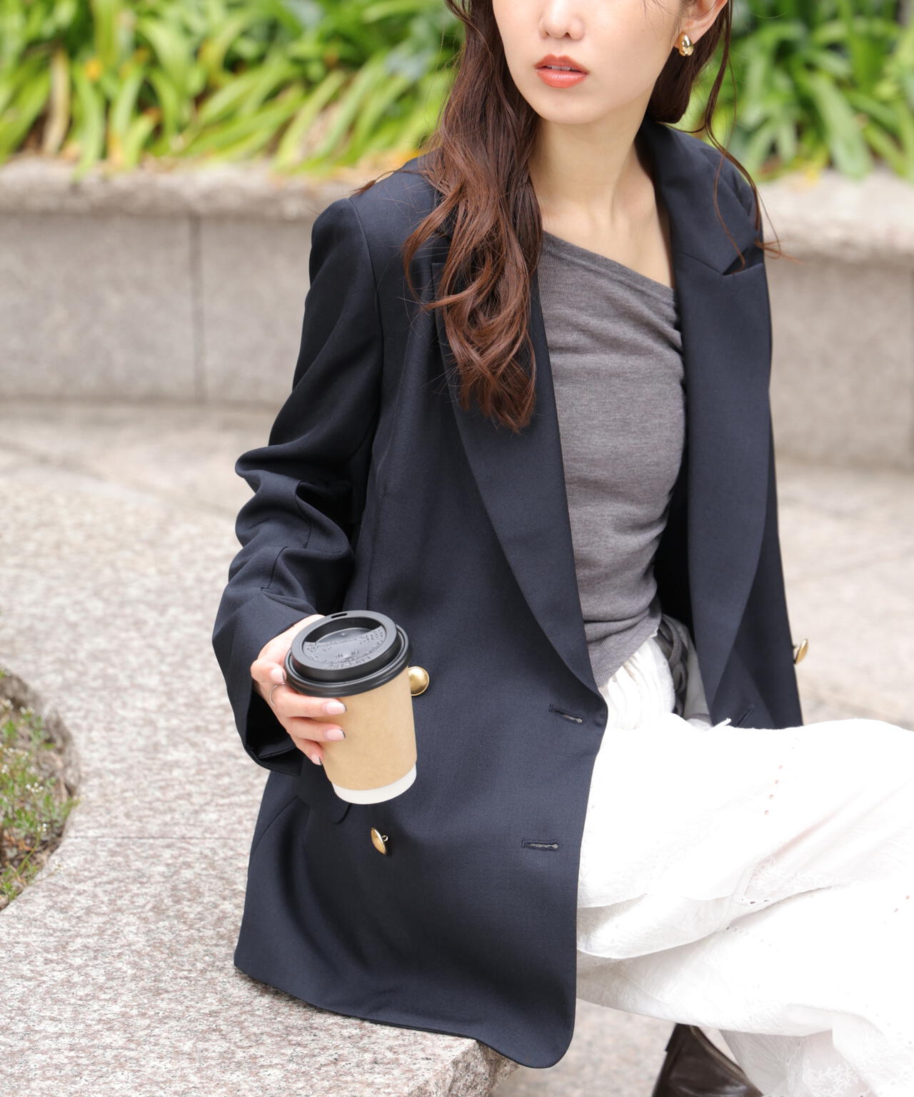 金ボタンダブルブレストジャケット【2サイズ展開】【背中部分:半裏仕様、袖部分:裏地なし】