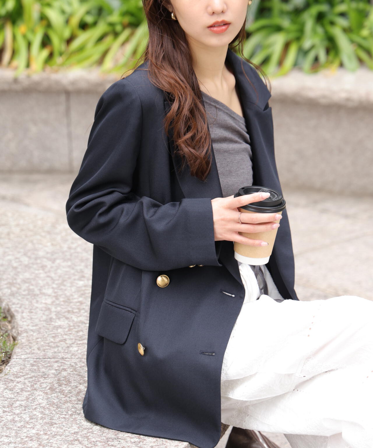 金ボタンダブルブレストジャケット【2サイズ展開】【背中部分:半裏仕様、袖部分:裏地なし】