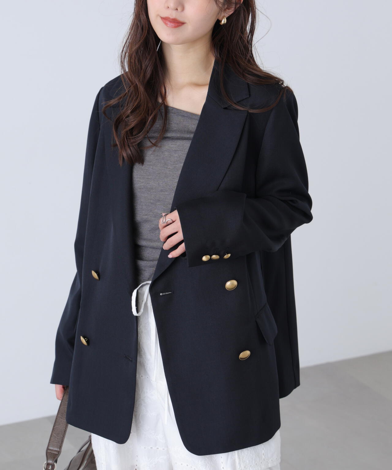金ボタンダブルブレストジャケット【2サイズ展開】【背中部分:半裏仕様、袖部分:裏地なし】