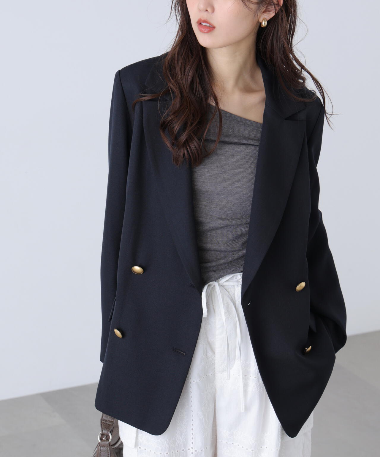 金ボタンダブルブレストジャケット【2サイズ展開】【背中部分:半裏仕様、袖部分:裏地なし】