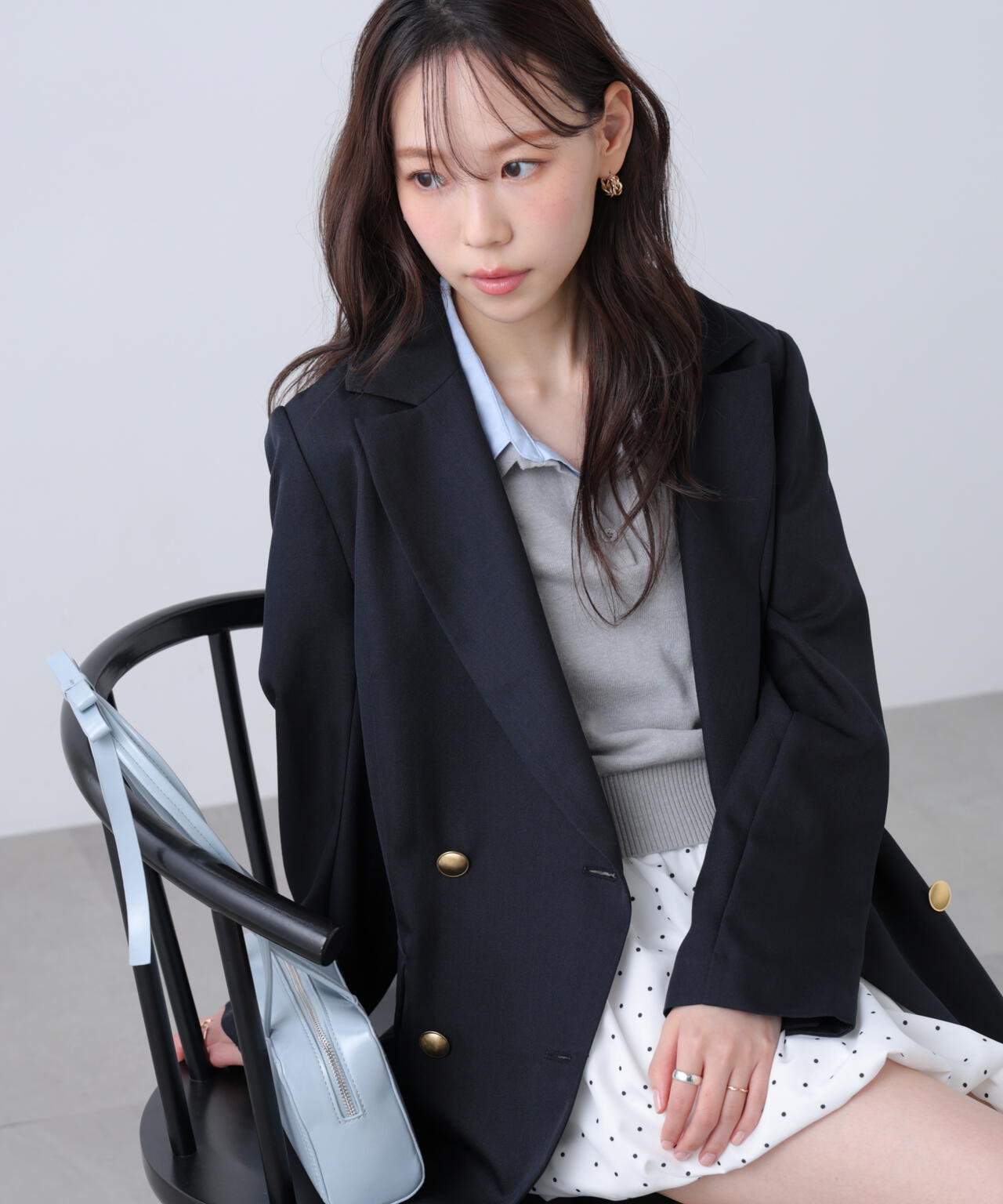 金ボタンダブルブレストジャケット【2サイズ展開】【背中部分:半裏仕様、袖部分:裏地なし】