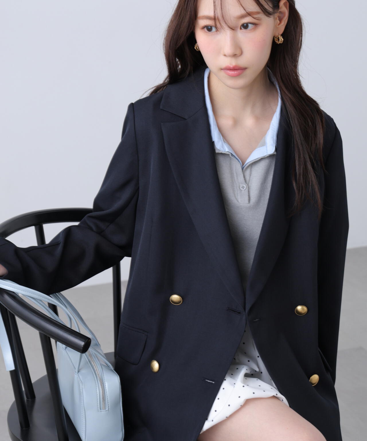 金ボタンダブルブレストジャケット【2サイズ展開】【背中部分:半裏仕様、袖部分:裏地なし】