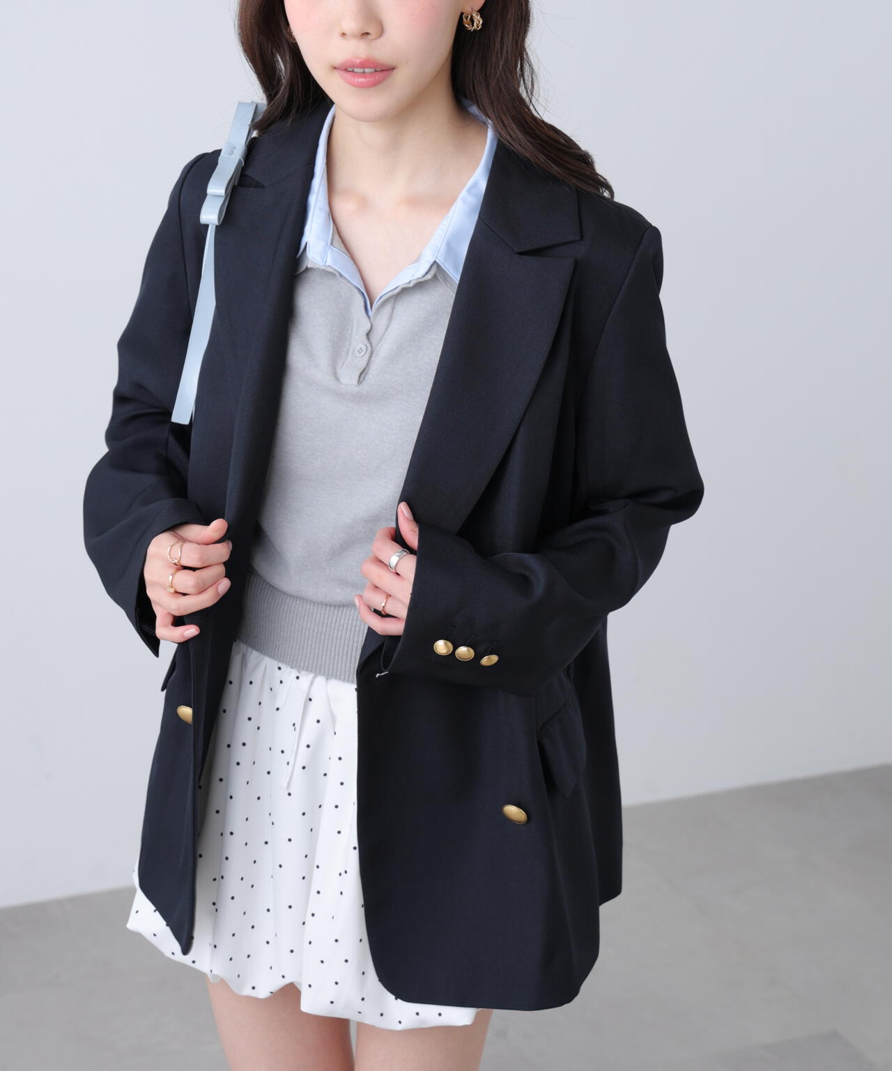 金ボタンダブルブレストジャケット【2サイズ展開】【背中部分:半裏仕様、袖部分:裏地なし】