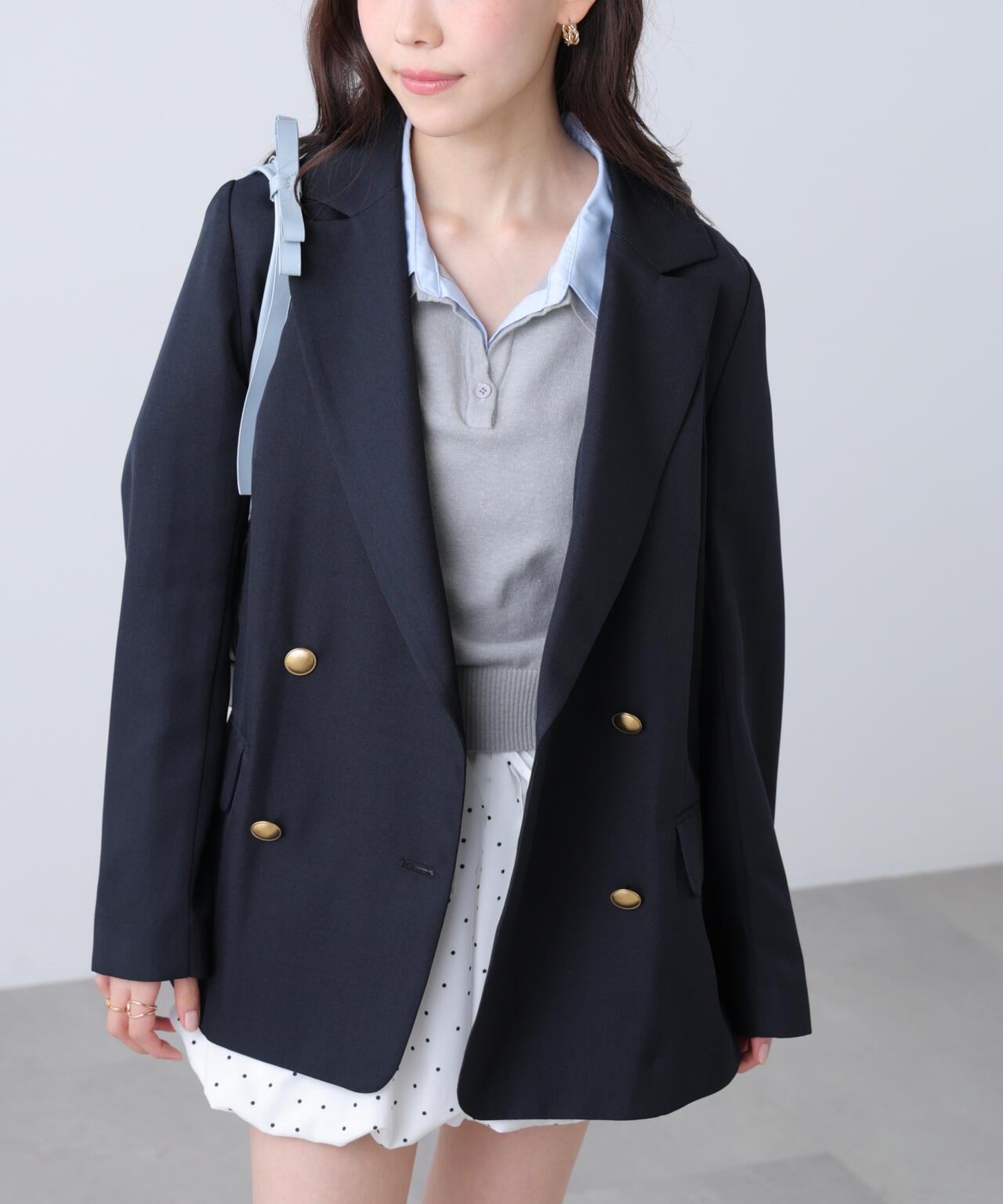 金ボタンダブルブレストジャケット【2サイズ展開】【背中部分:半裏仕様、袖部分:裏地なし】