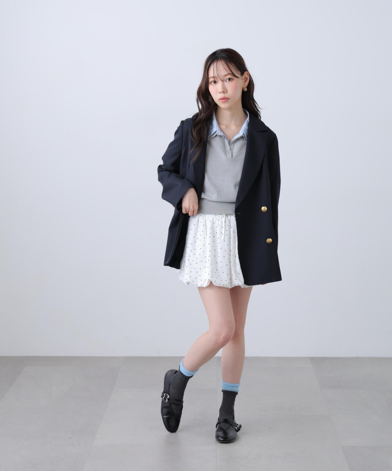 金ボタンダブルブレストジャケット【2サイズ展開】【背中部分:半裏仕様、袖部分:裏地なし】