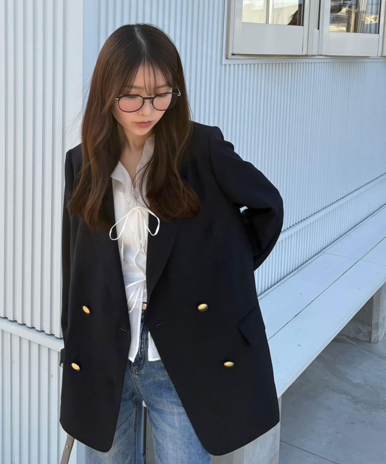 金ボタンダブルブレストジャケット【2サイズ展開】【背中部分:半裏仕様、袖部分:裏地なし】