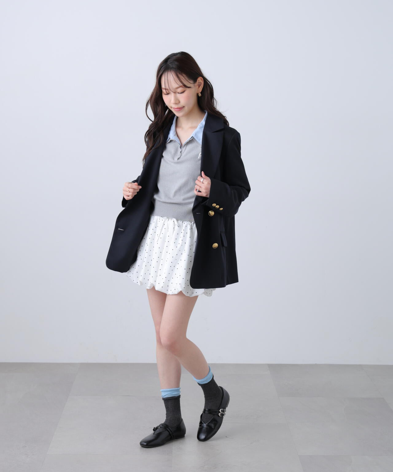 金ボタンダブルブレストジャケット【2サイズ展開】【背中部分:半裏仕様、袖部分:裏地なし】