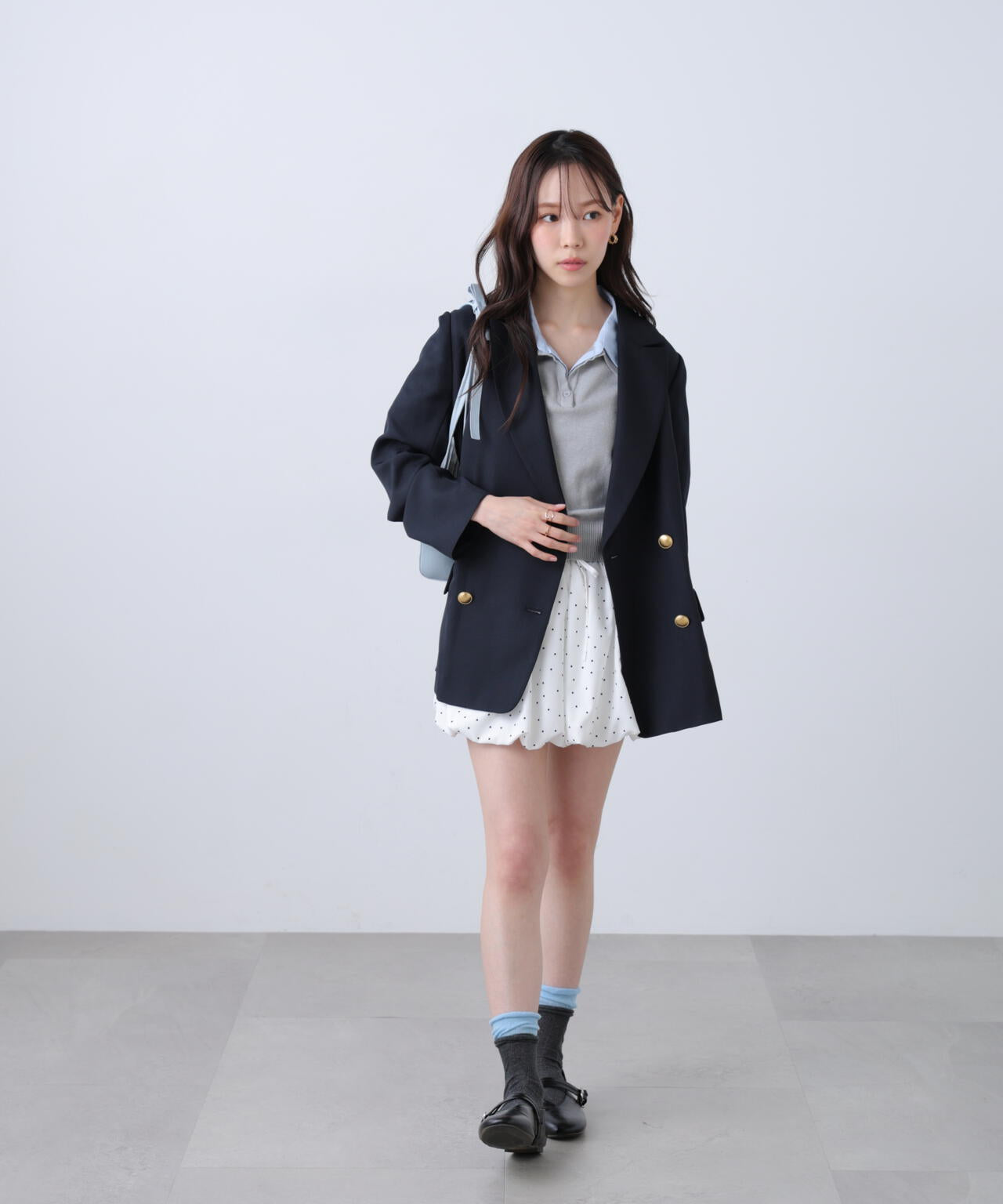 金ボタンダブルブレストジャケット【2サイズ展開】【背中部分:半裏仕様、袖部分:裏地なし】