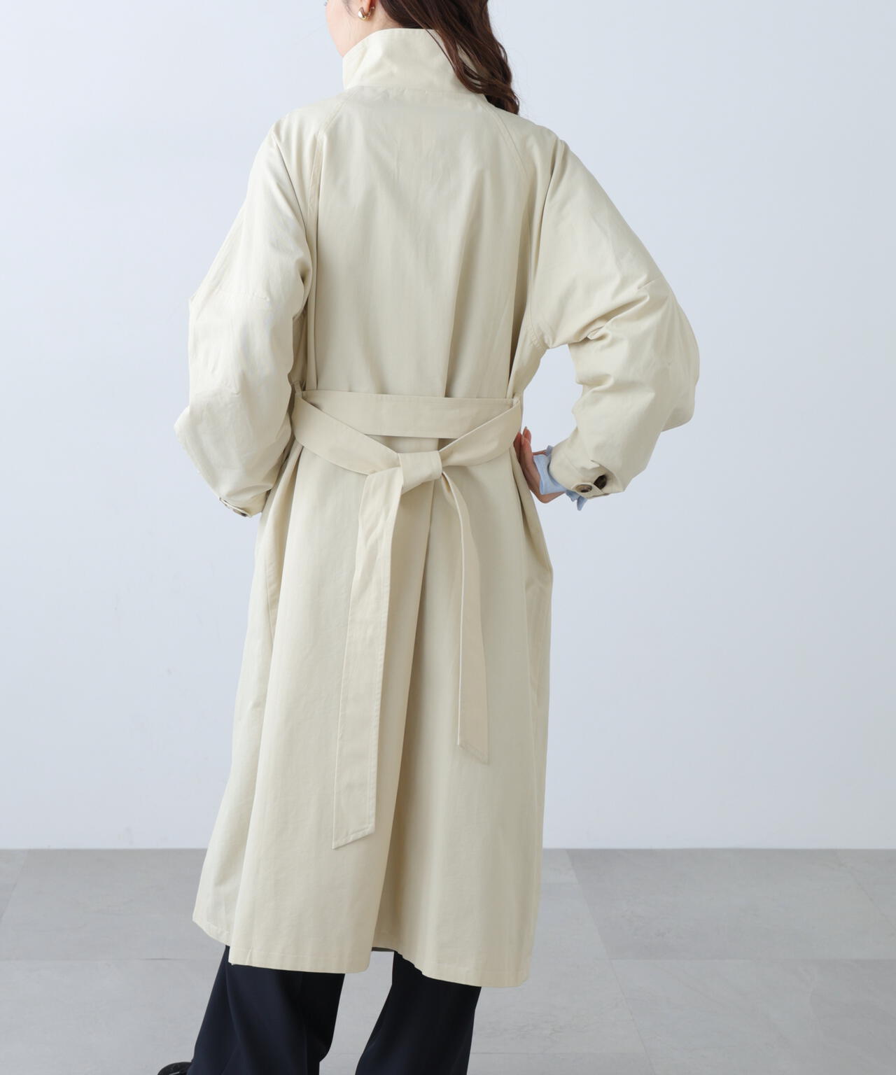 スタンドカラーロングトレンチコート