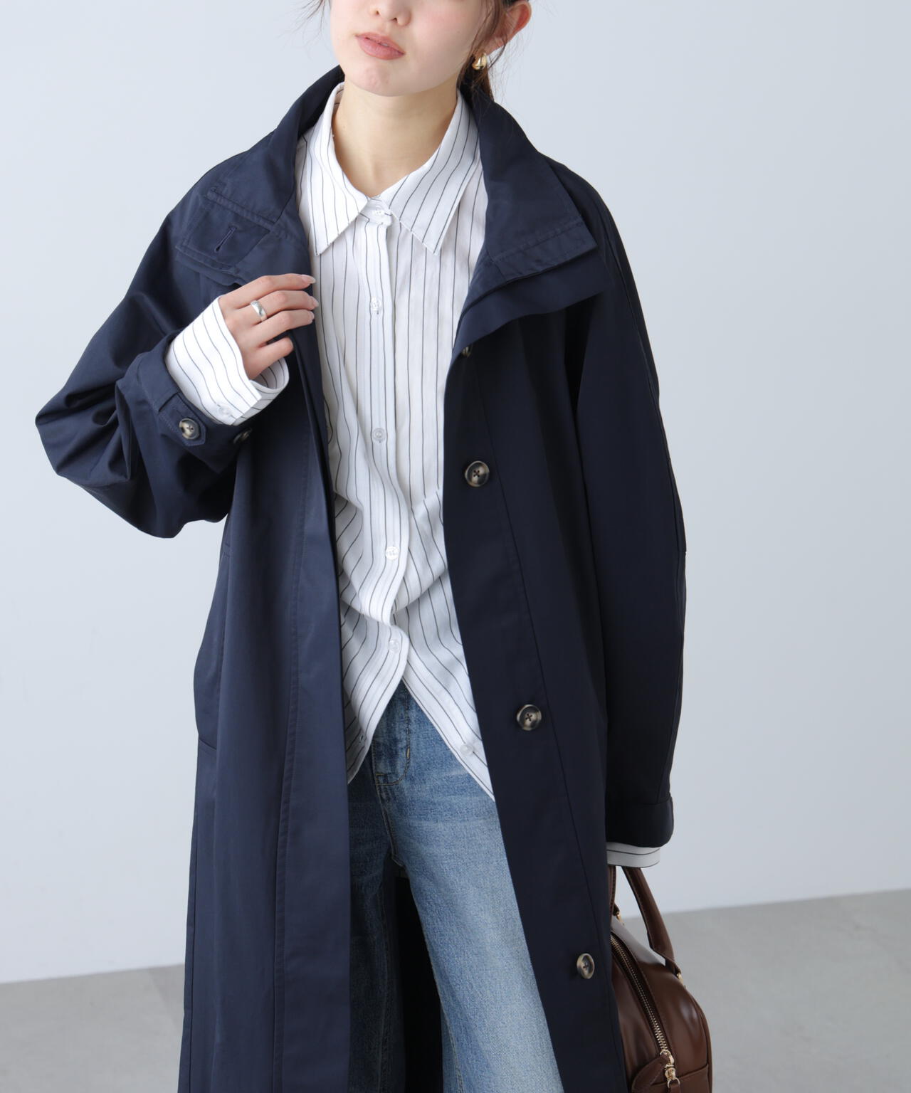 スタンドカラーロングトレンチコート