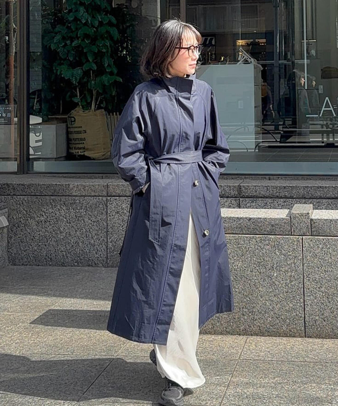 スタンドカラーロングトレンチコート