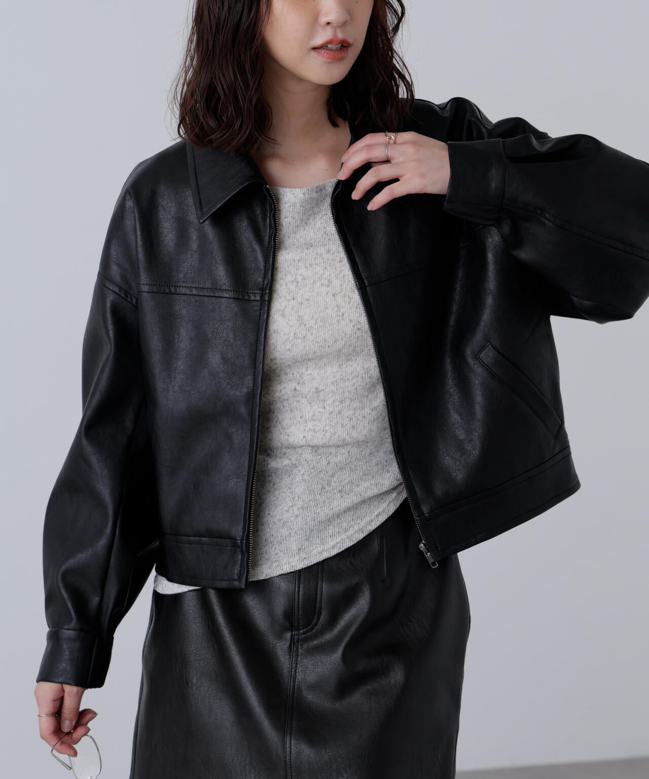 合皮ジップアップブルゾン