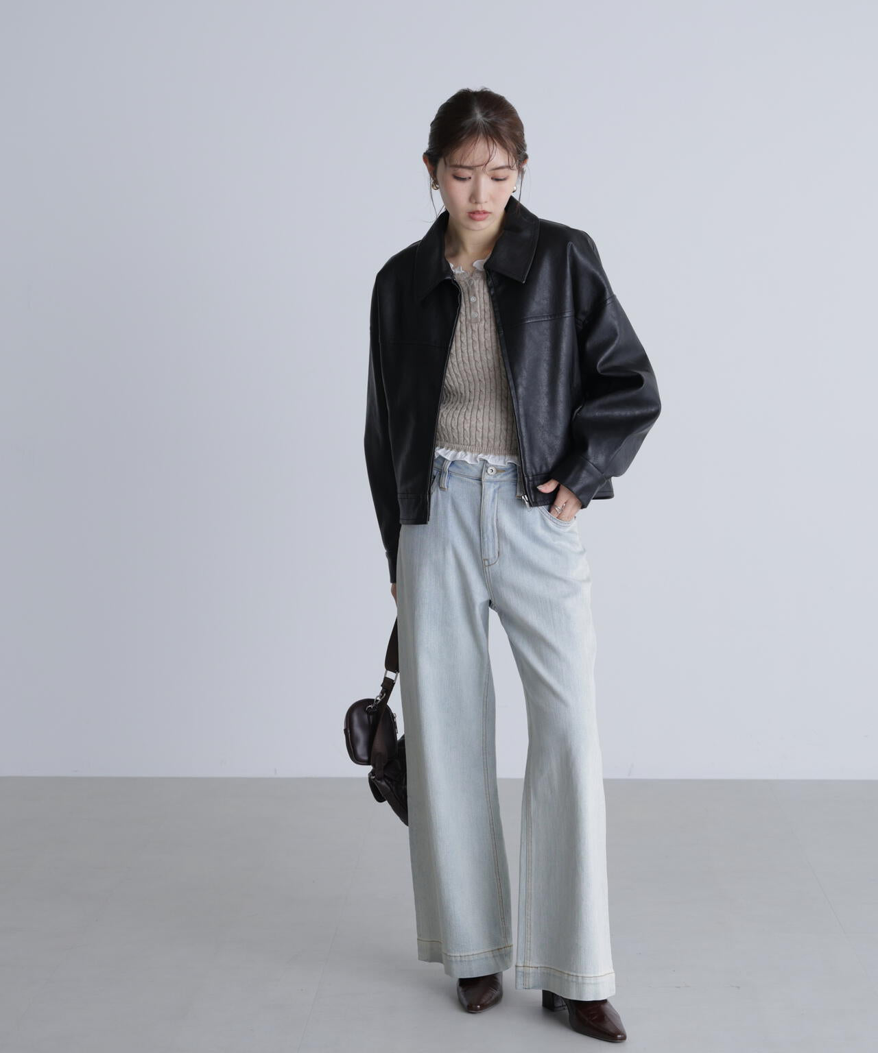 合皮ジップアップブルゾン