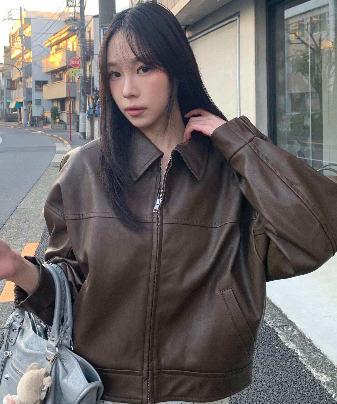 合皮ジップアップブルゾン