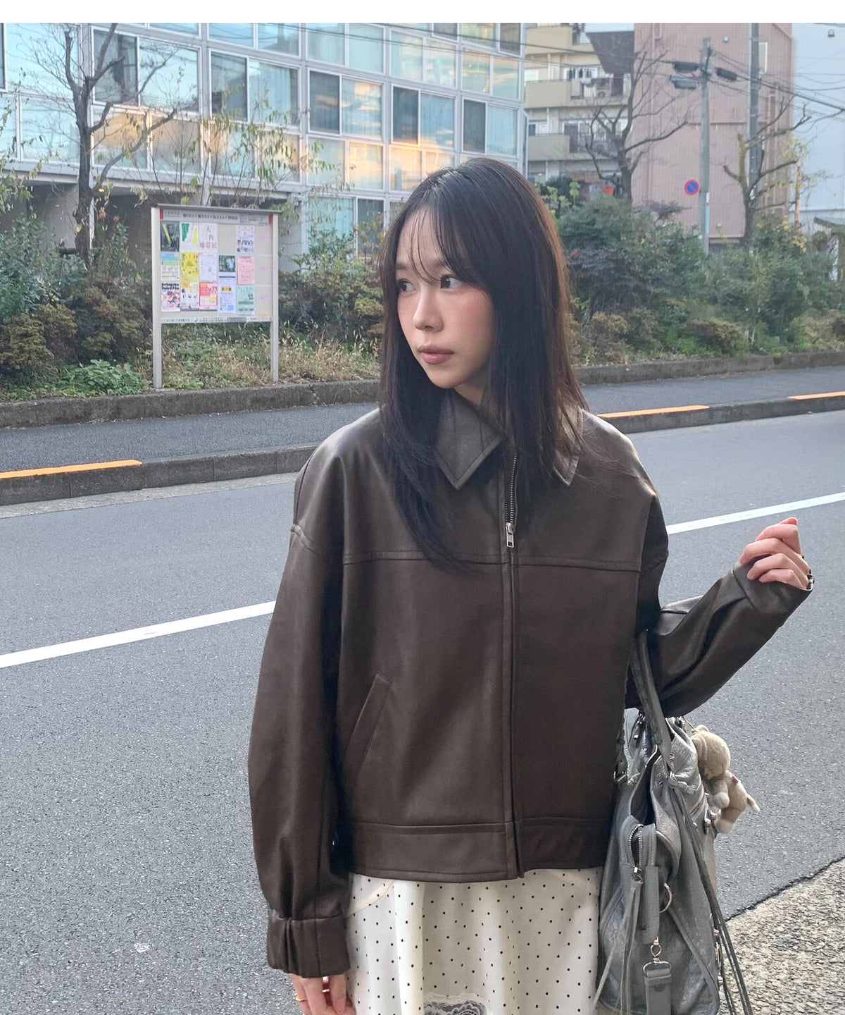 合皮ジップアップブルゾン