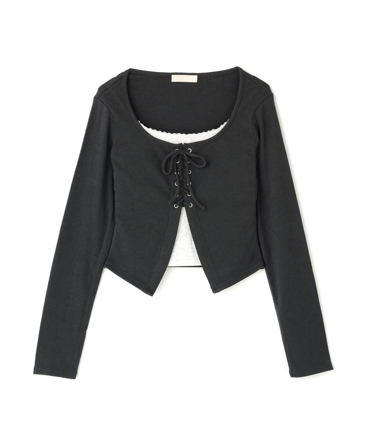 レースアップレイヤード長袖カットソー