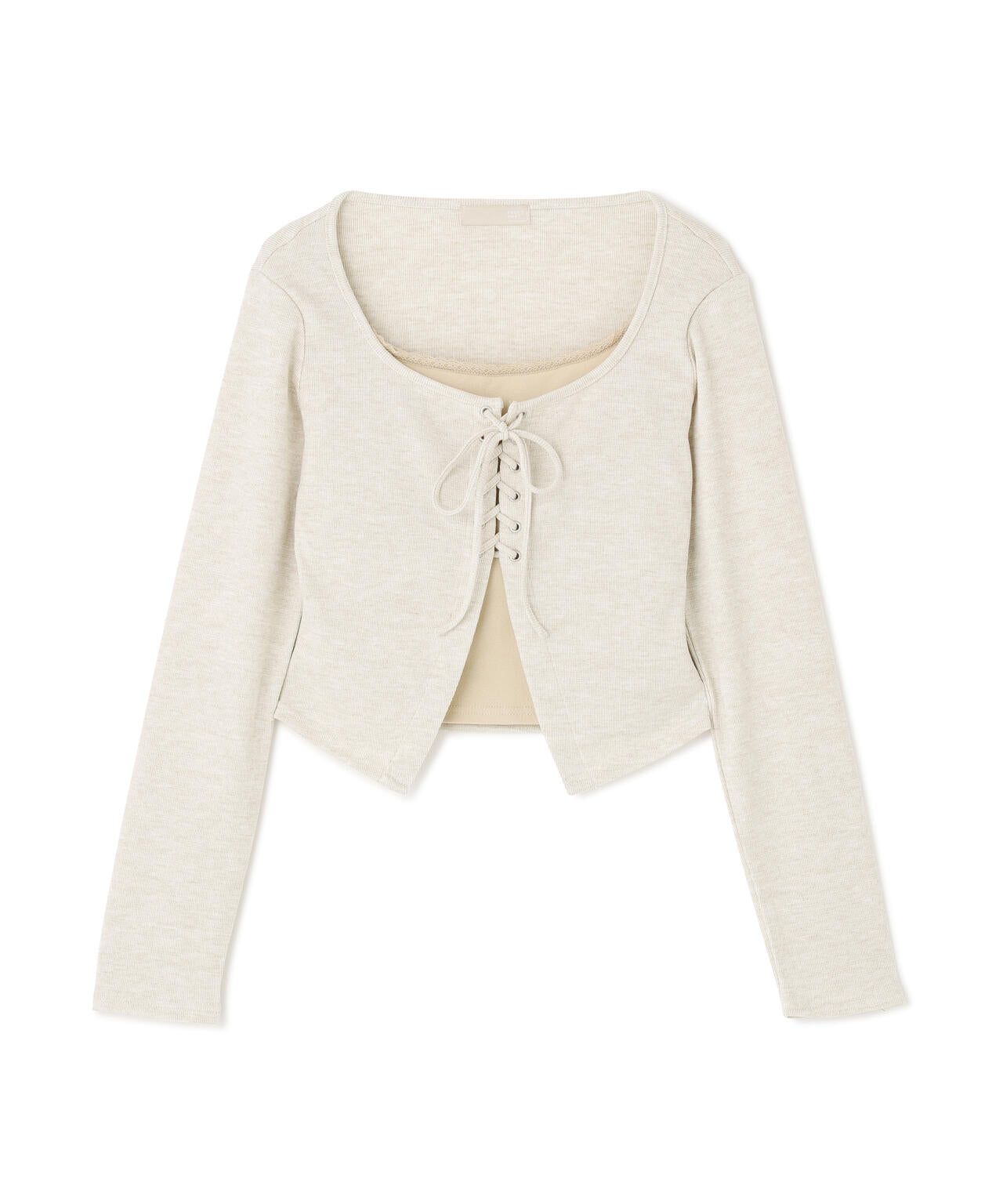 レースアップレイヤード長袖カットソー