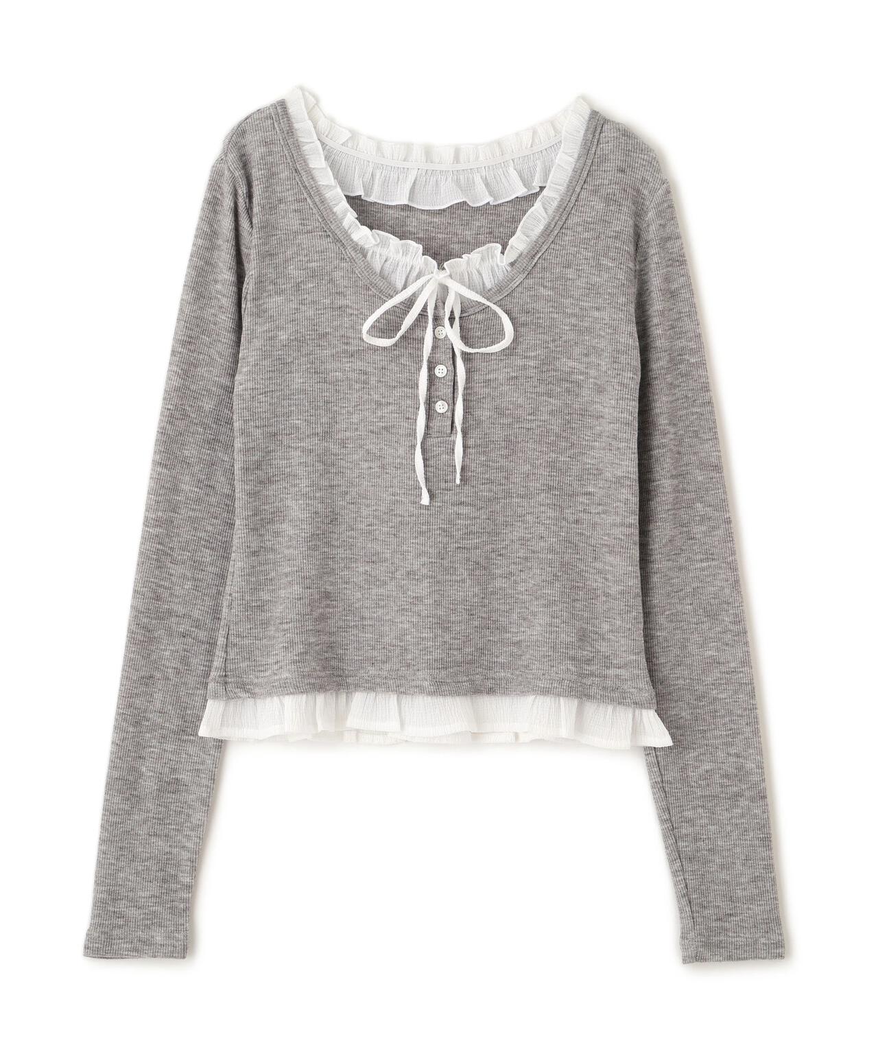 レイヤード風フリルリボンカットソー