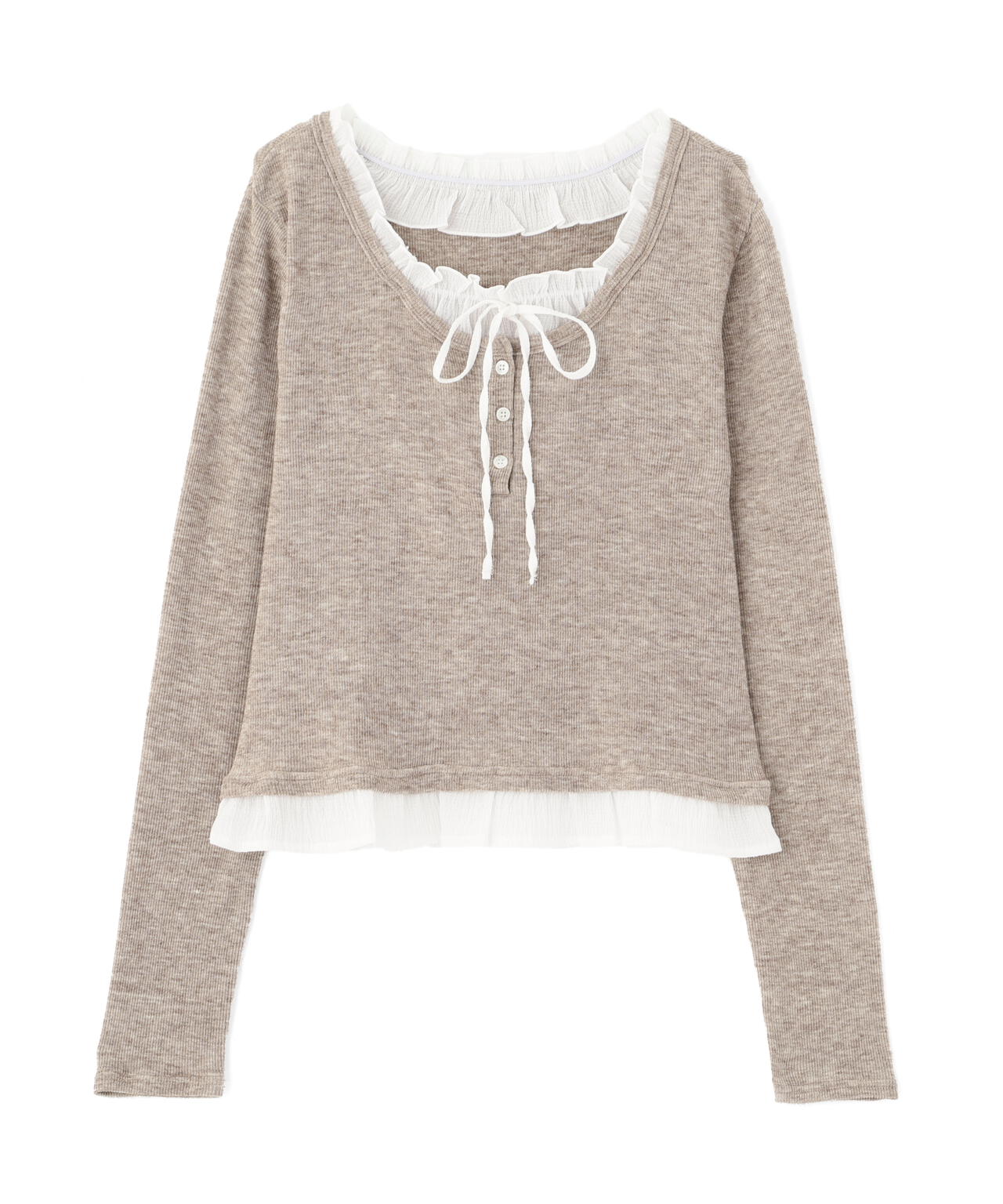 レイヤード風フリルリボンカットソー