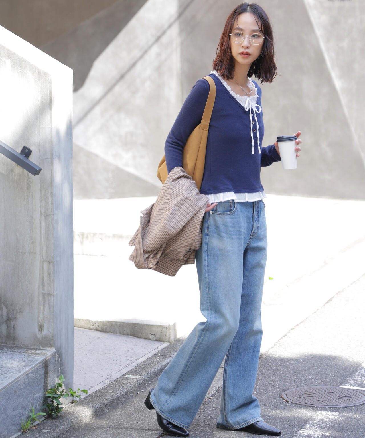 レイヤード風フリルリボンカットソー