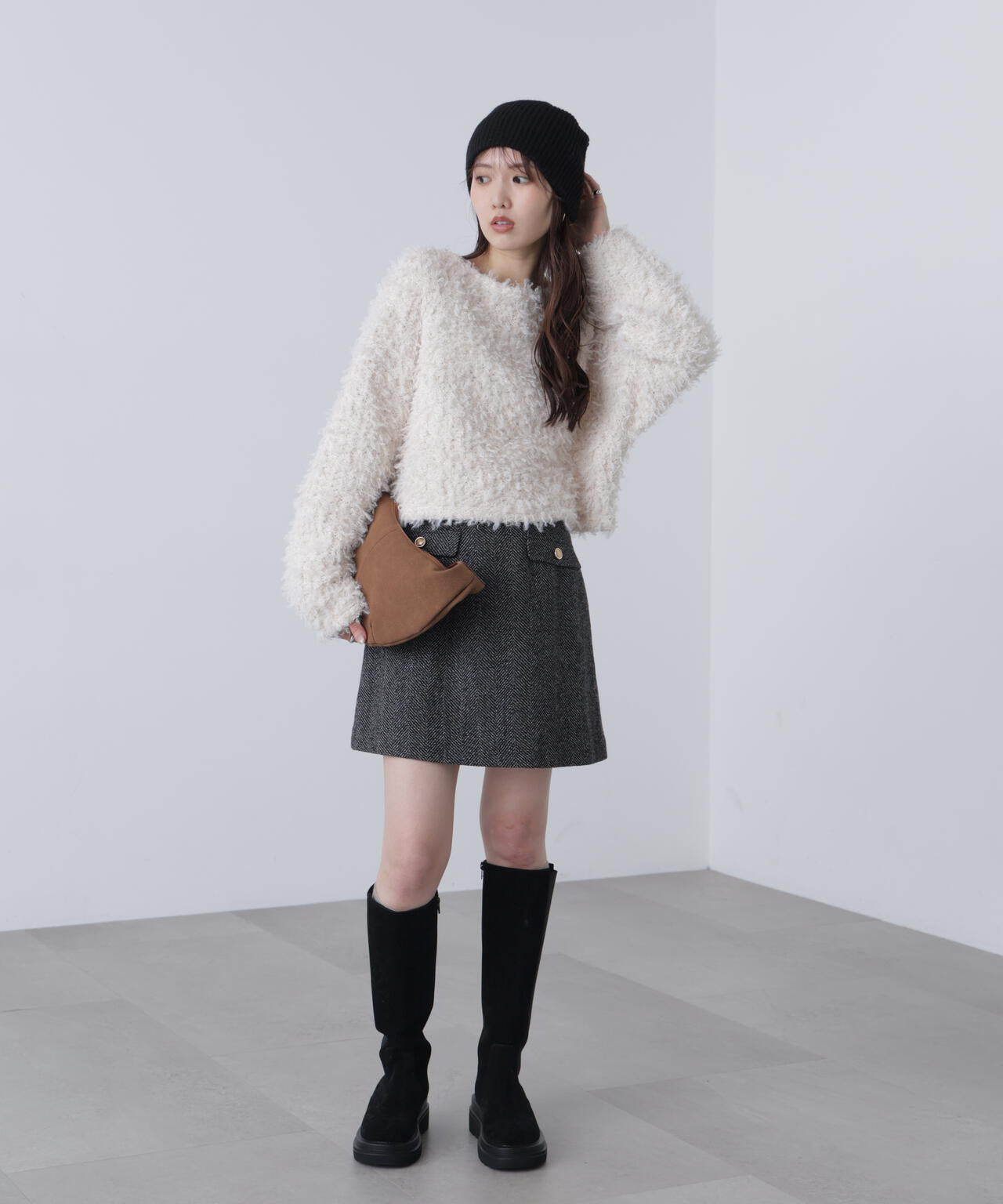 プードルボアショート丈ニットソー