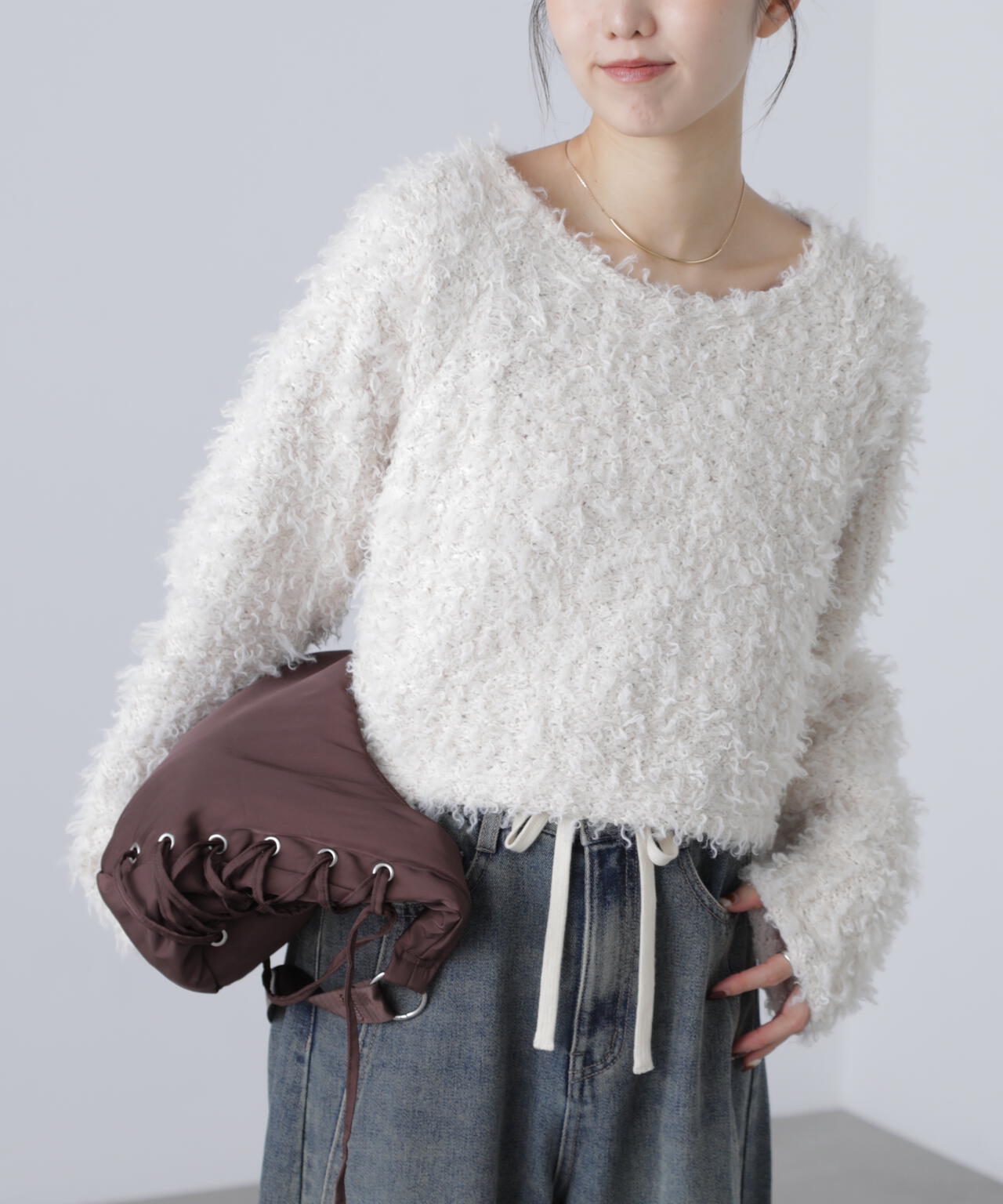 プードルボアショート丈ニットソー