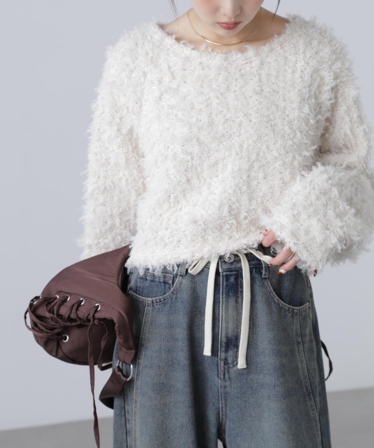 プードルボアショート丈ニットソー