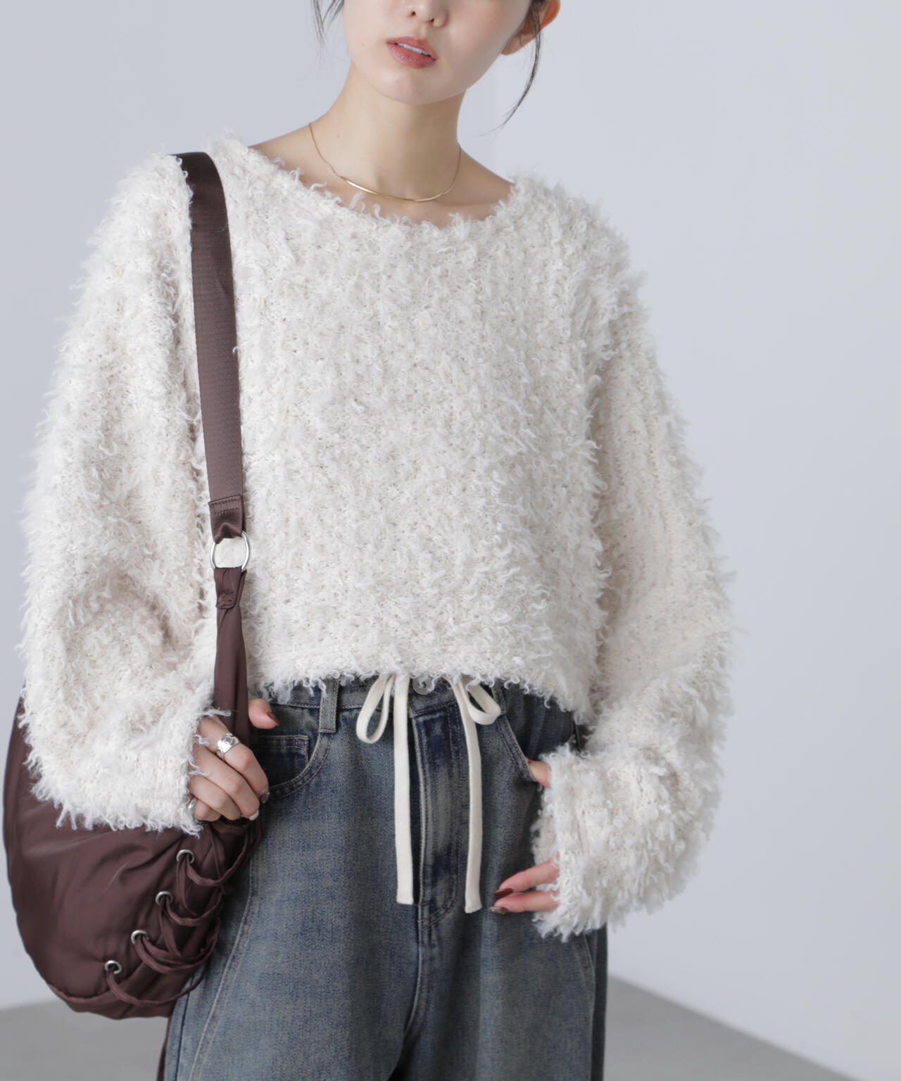 プードルボアショート丈ニットソー