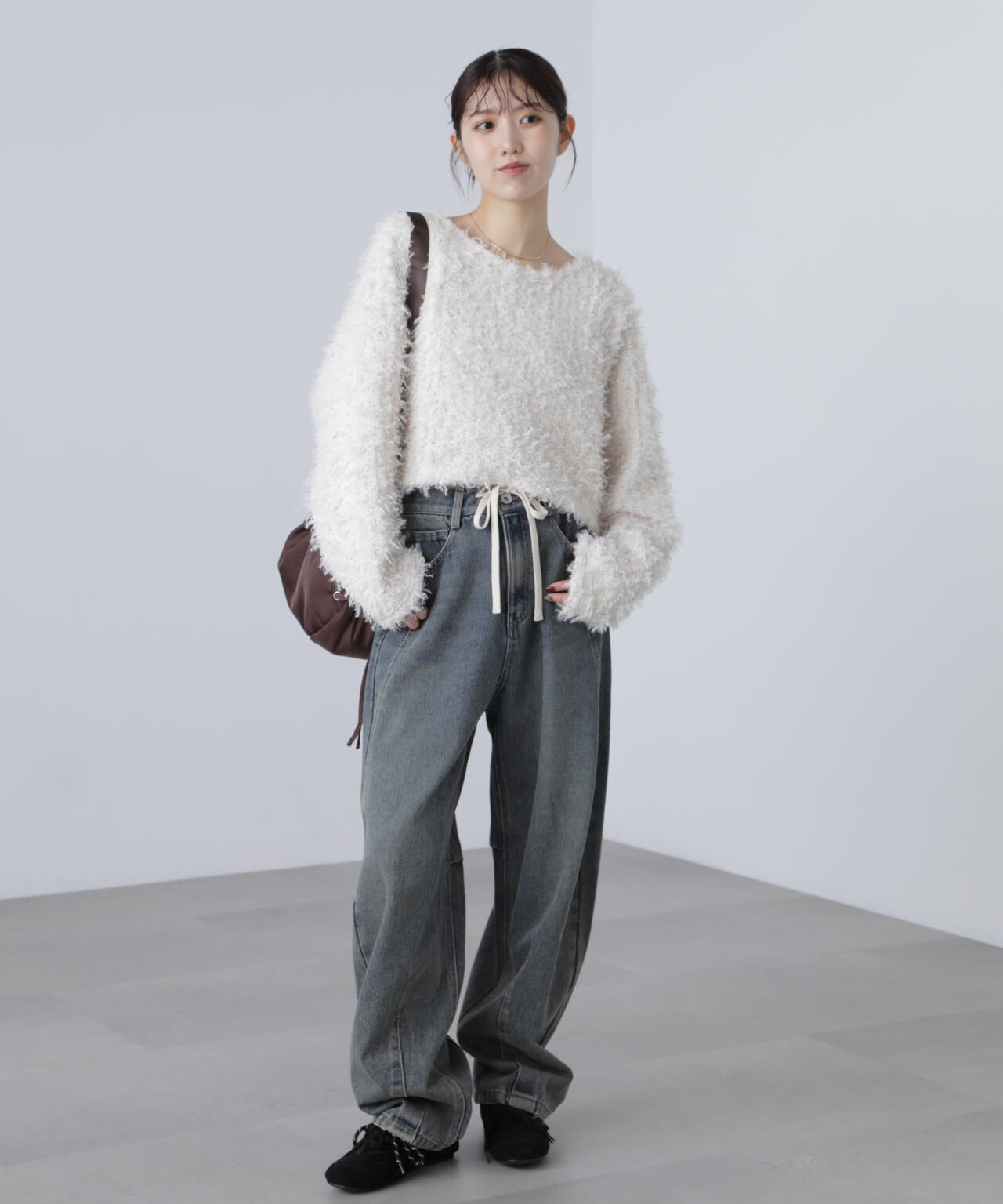 プードルボアショート丈ニットソー