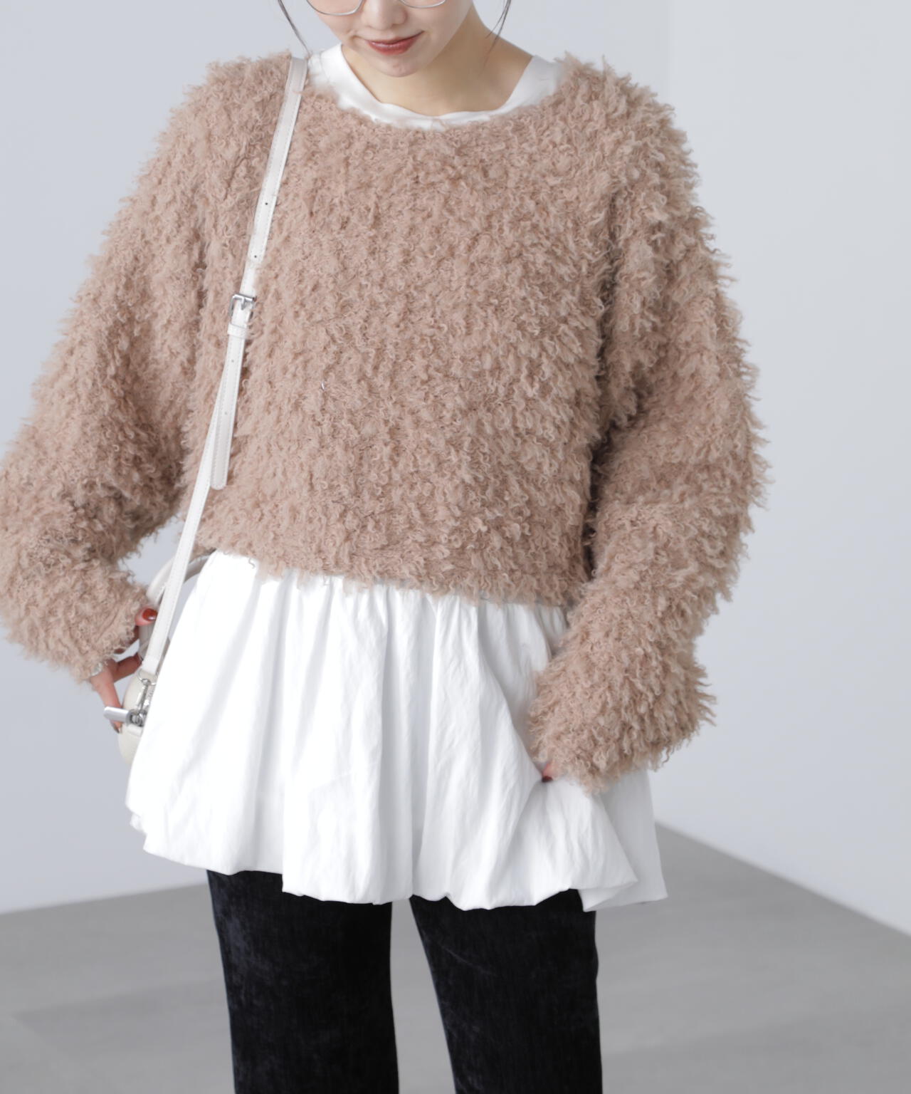 プードルボアショート丈ニットソー