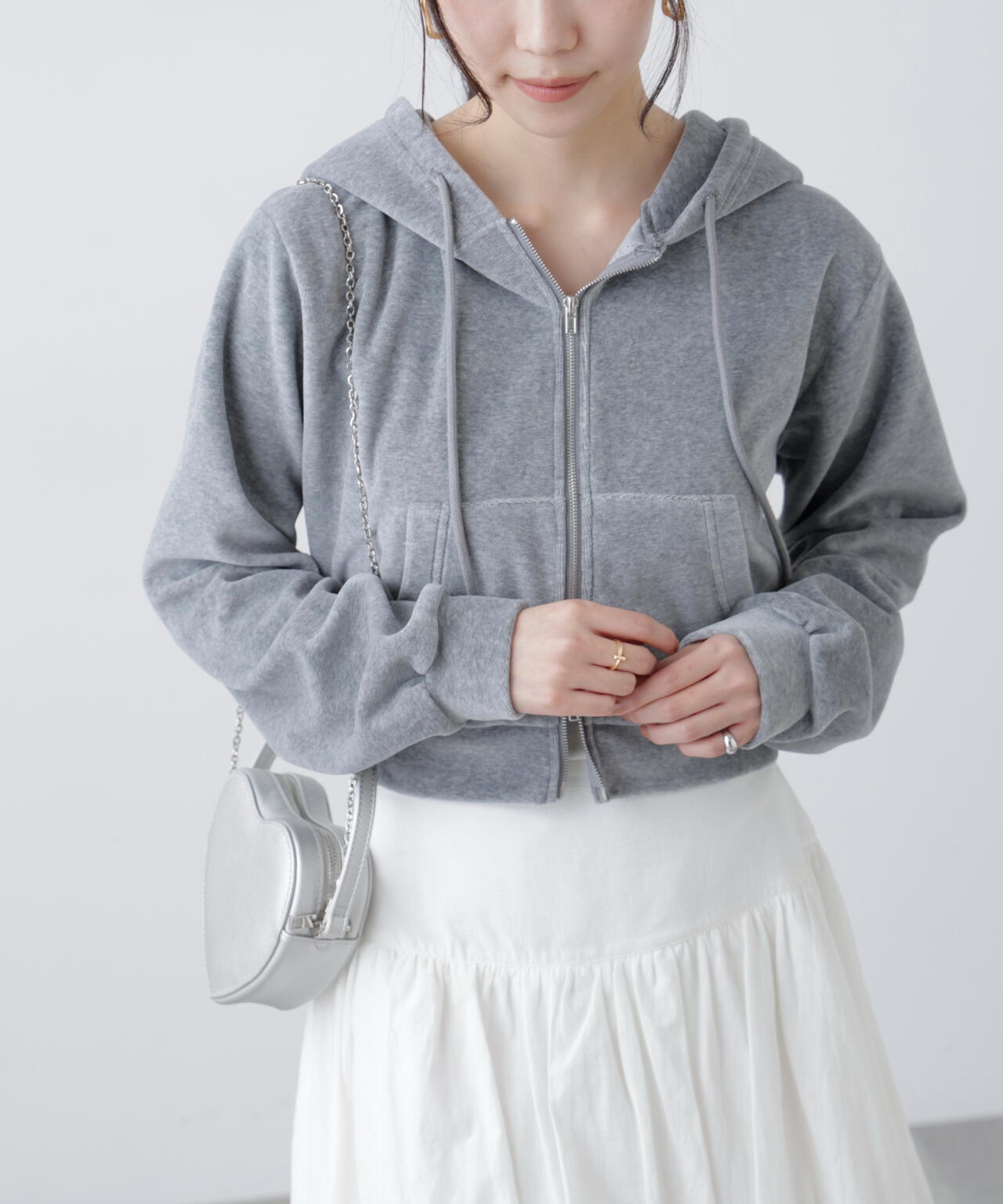 Wジップベロアパーカー