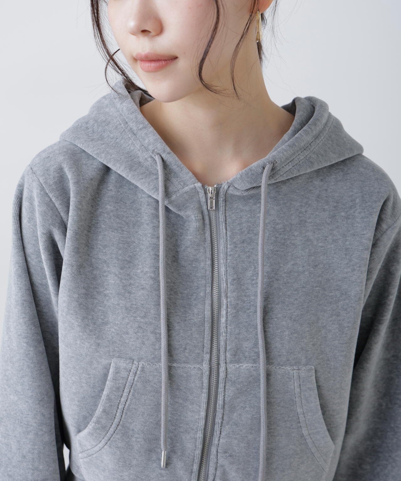 Wジップベロアパーカー