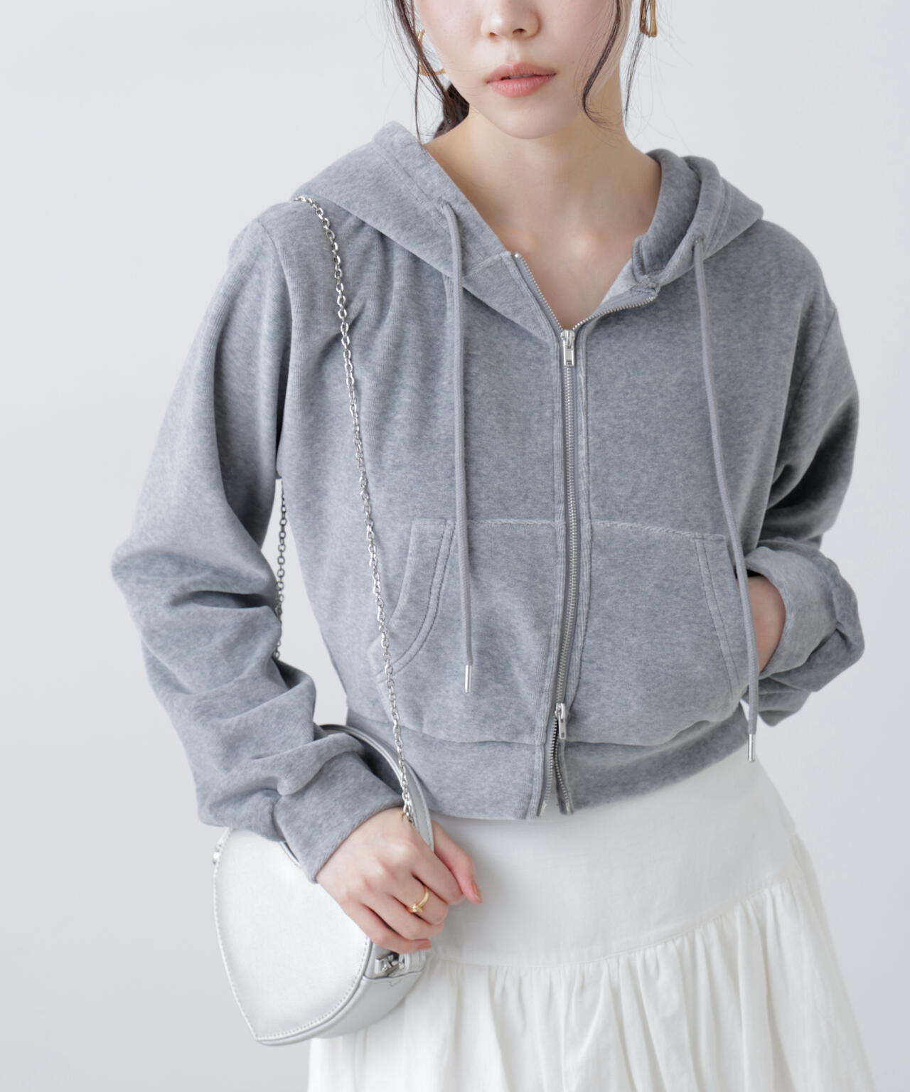 Wジップベロアパーカー