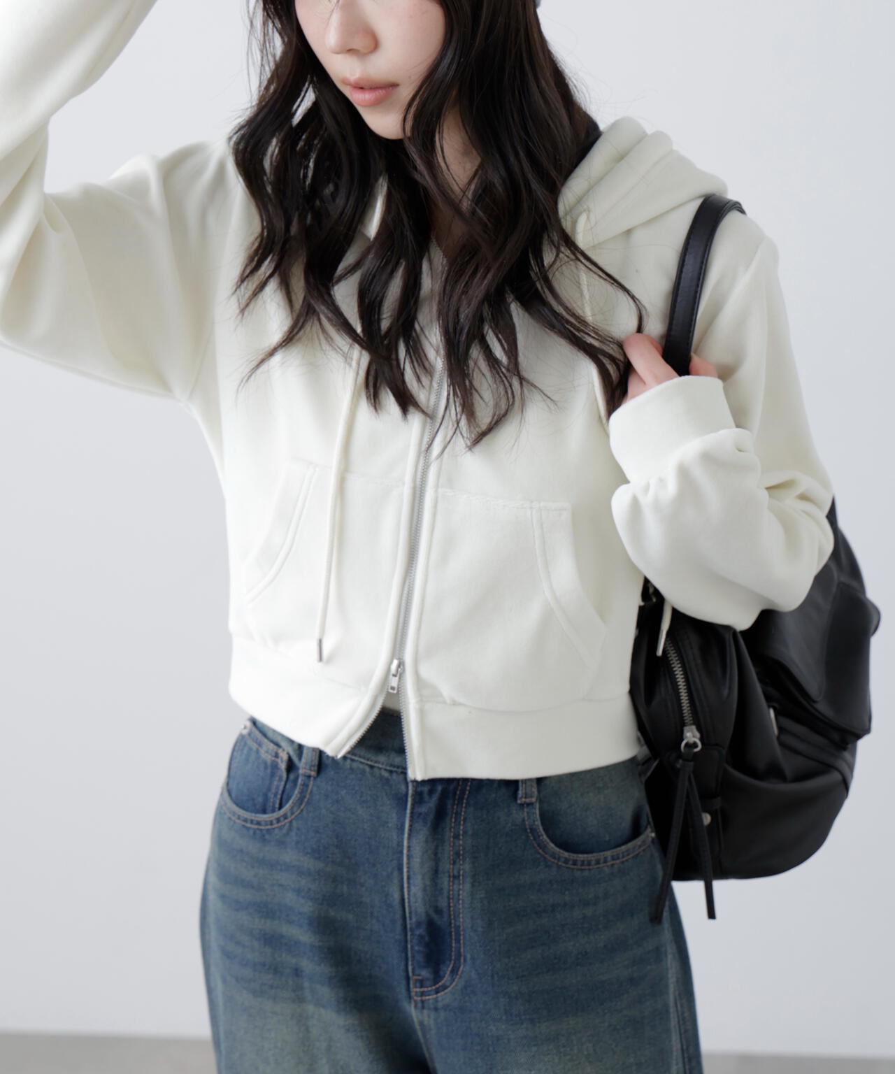 Wジップベロアパーカー