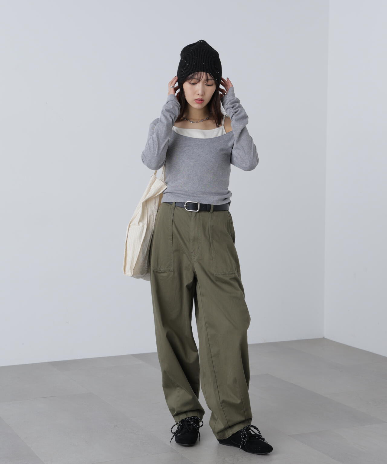 ワンショルキャミレイヤード風カットソー