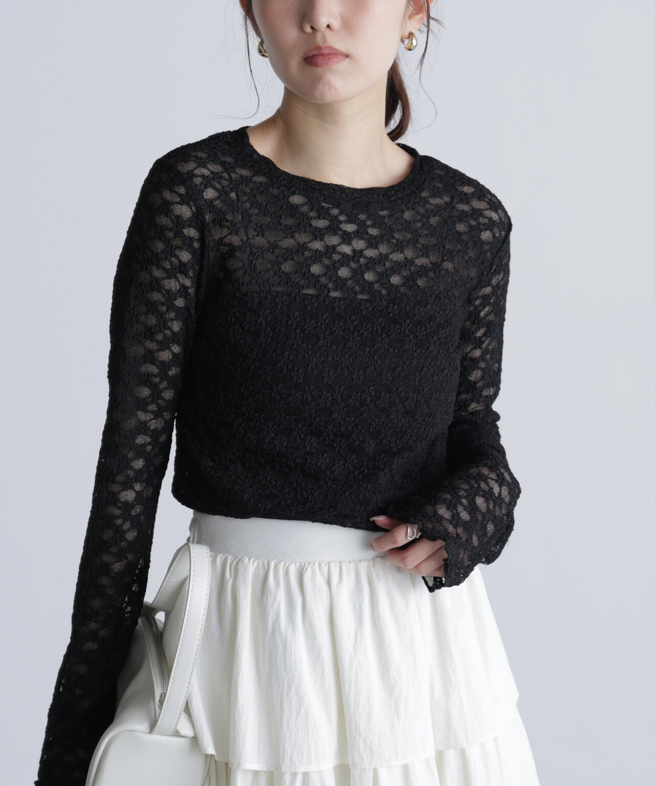 長袖レースカットソー