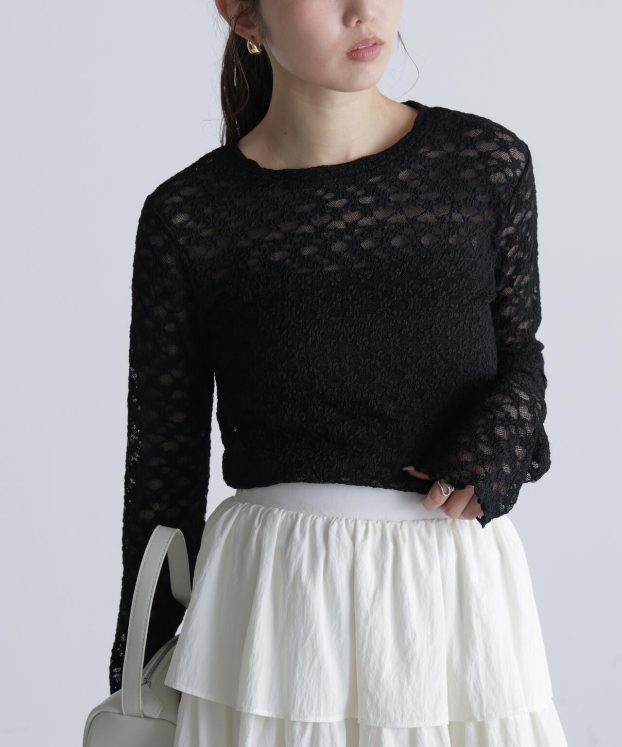 長袖レースカットソー