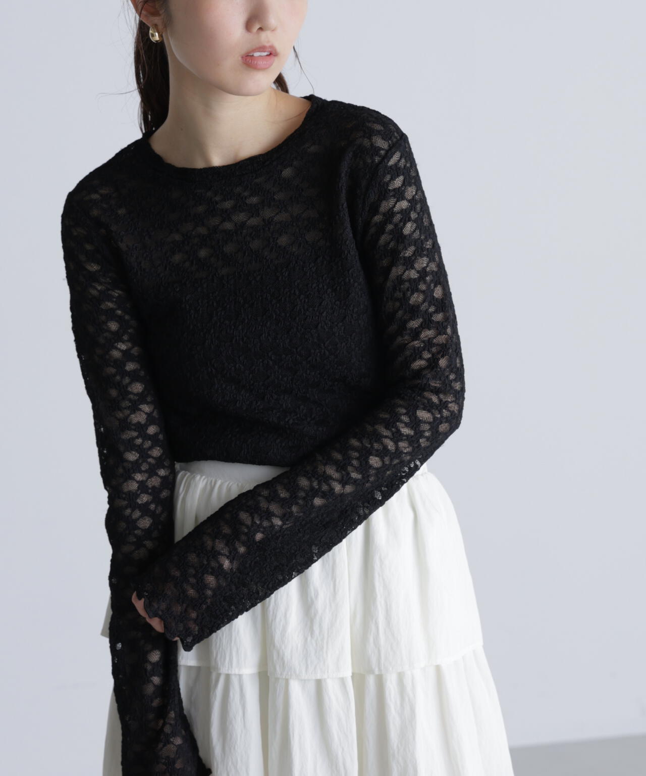 長袖レースカットソー