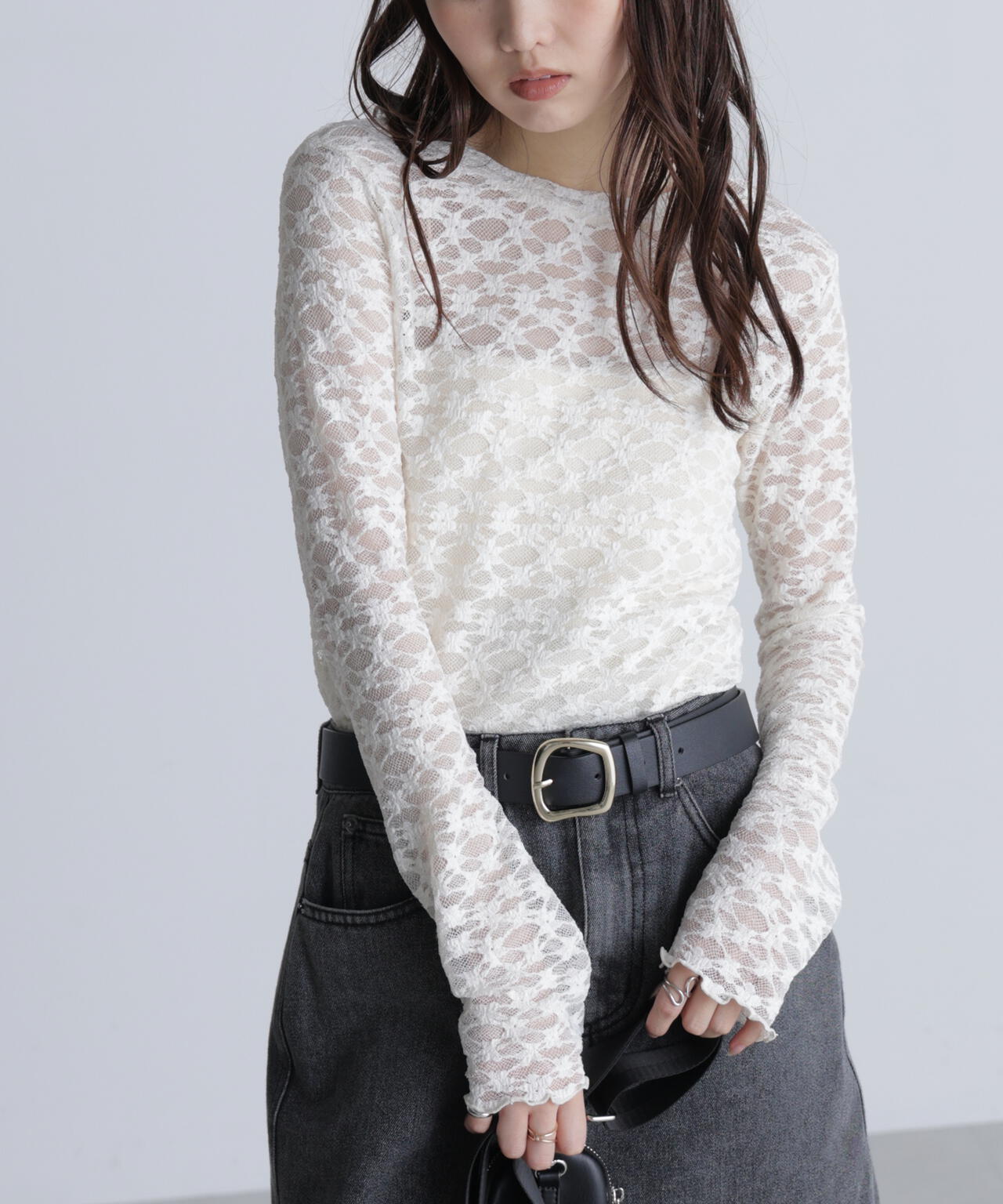 長袖レースカットソー