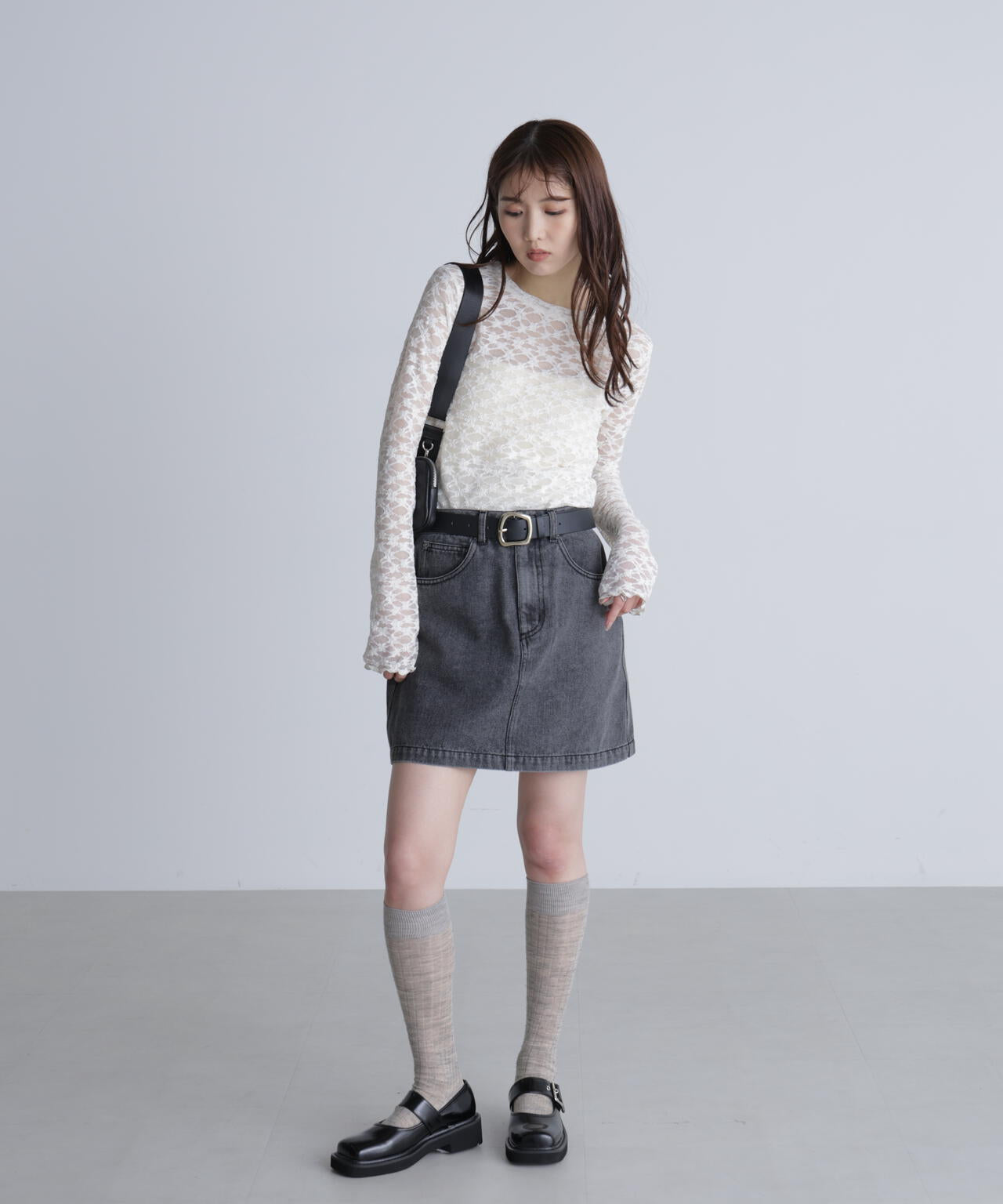 長袖レースカットソー