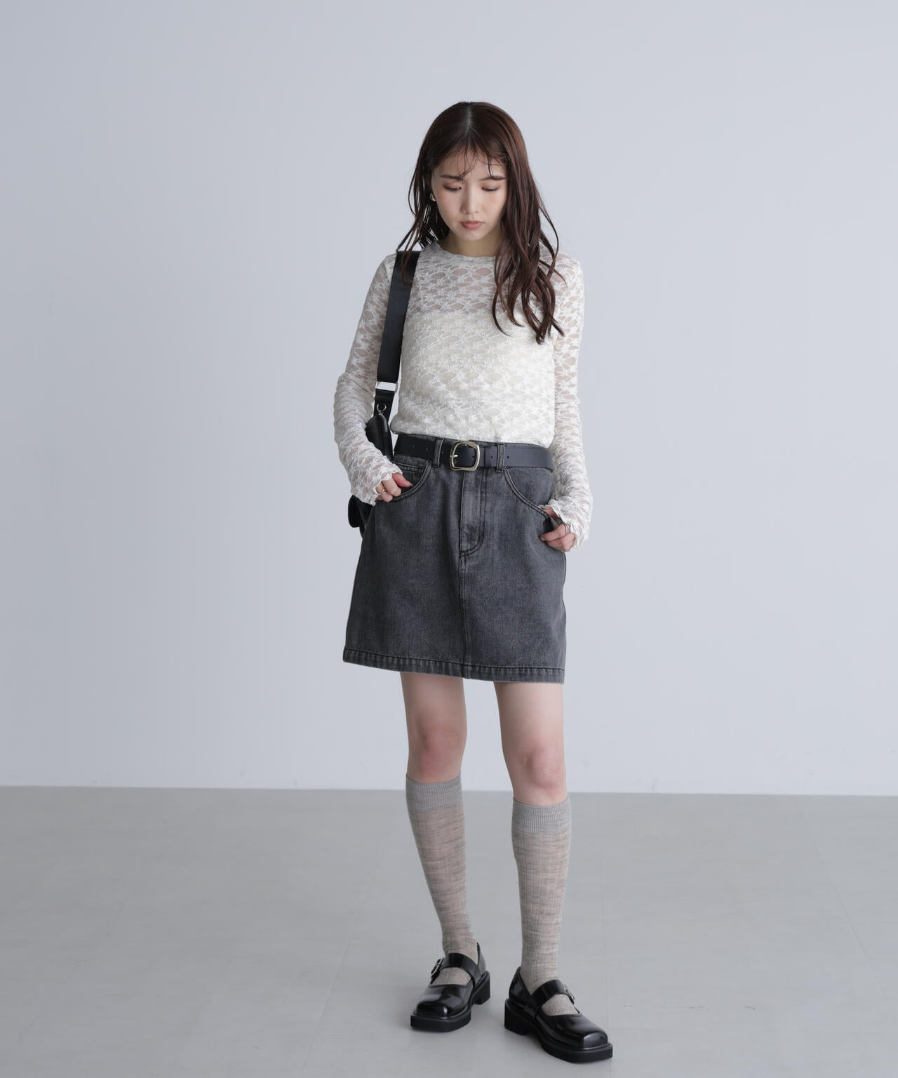 長袖レースカットソー