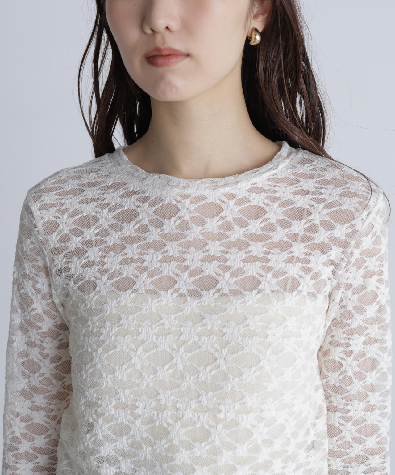 長袖レースカットソー