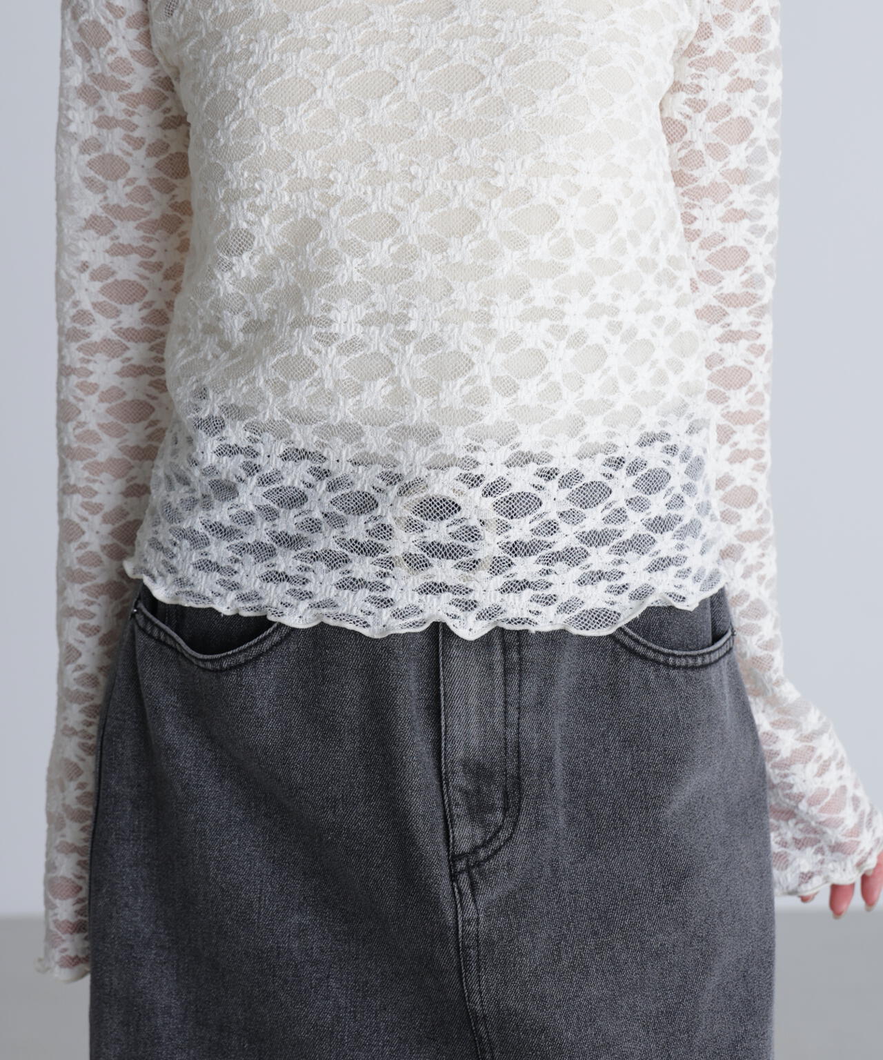 長袖レースカットソー