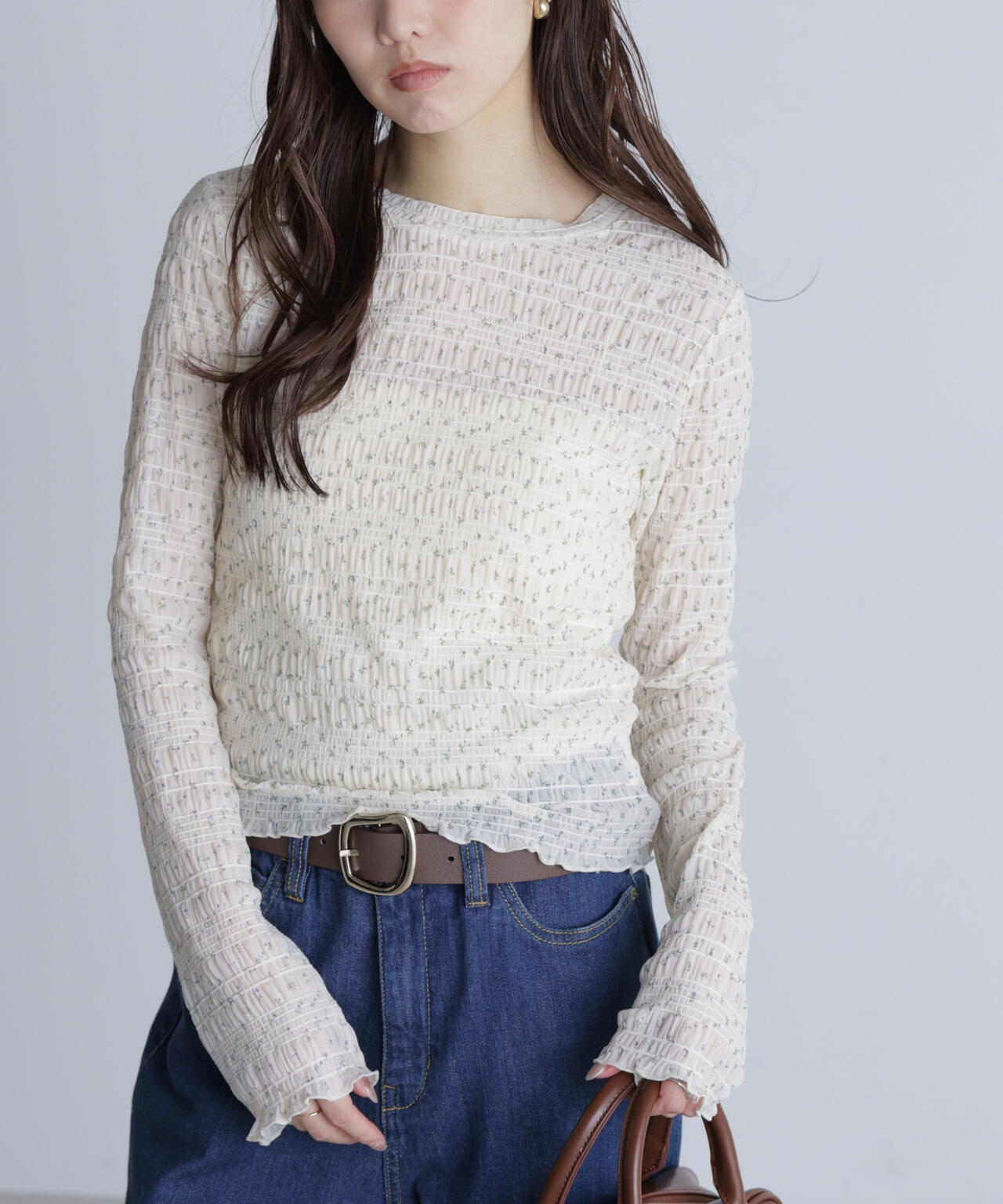 長袖レースカットソー